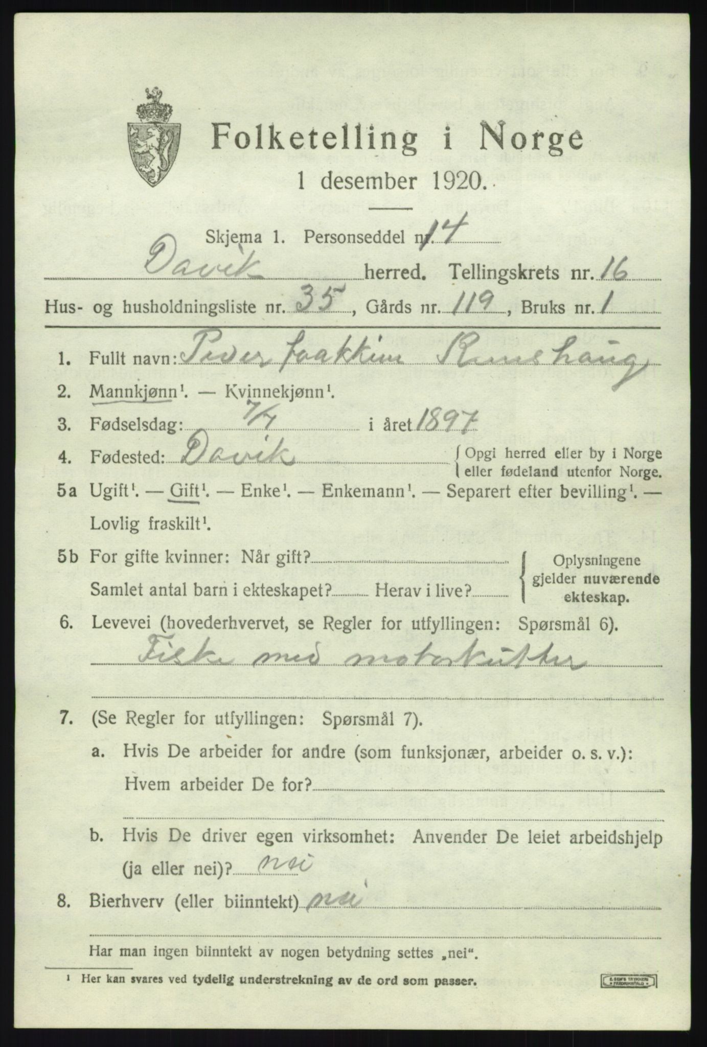 SAB, 1920 census for Davik, 1920, p. 7669