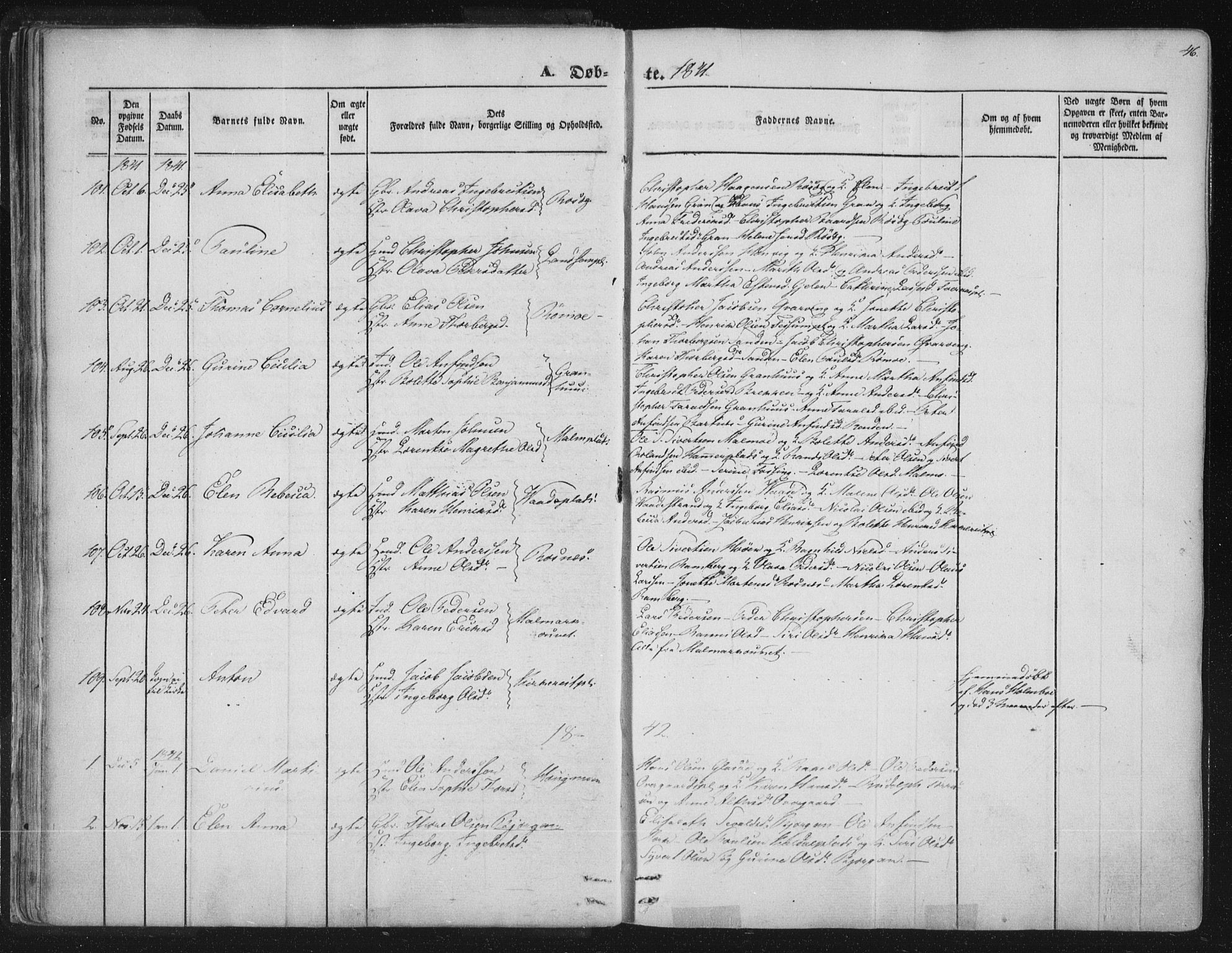 Ministerialprotokoller, klokkerbøker og fødselsregistre - Nord-Trøndelag, SAT/A-1458/741/L0392: Parish register (official) no. 741A06, 1836-1848, p. 46