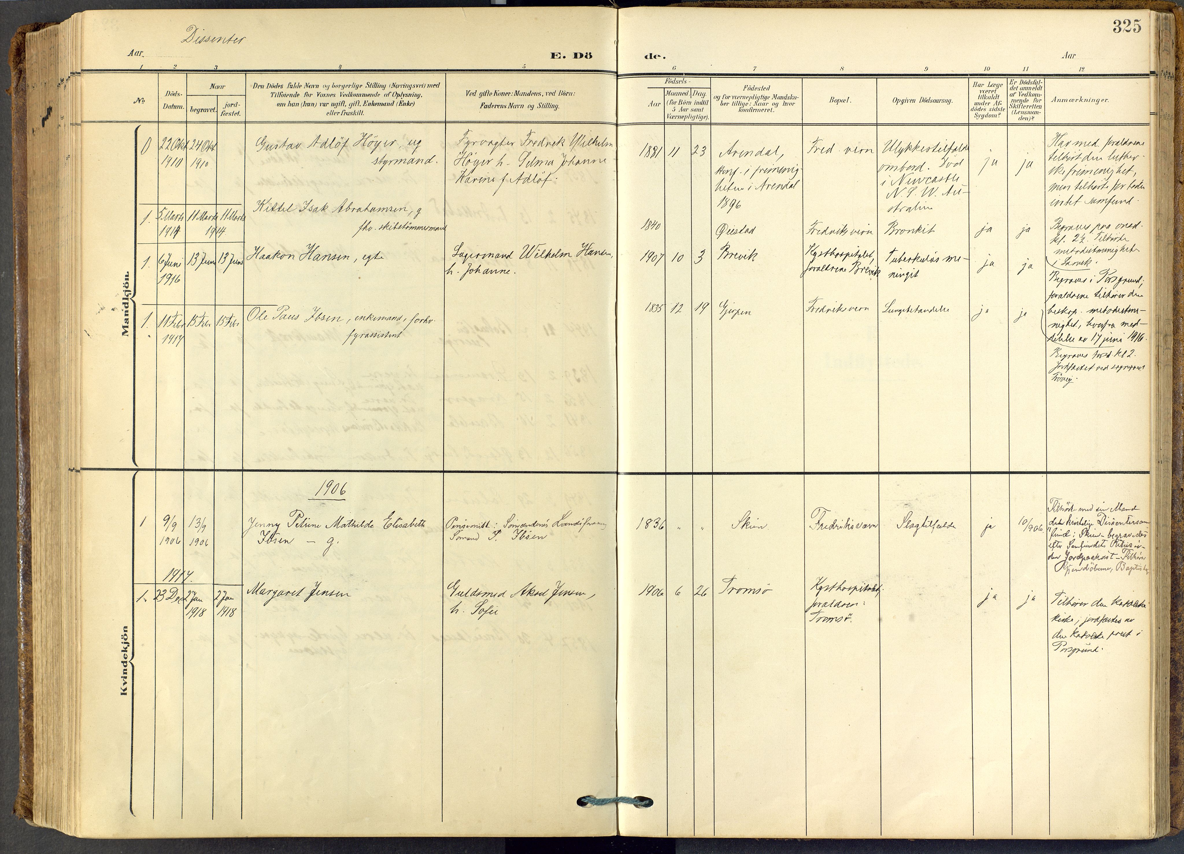 Stavern kirkebøker, AV/SAKO-A-318/F/Fa/L0009: Parish register (official) no. 9, 1906-1955, p. 325