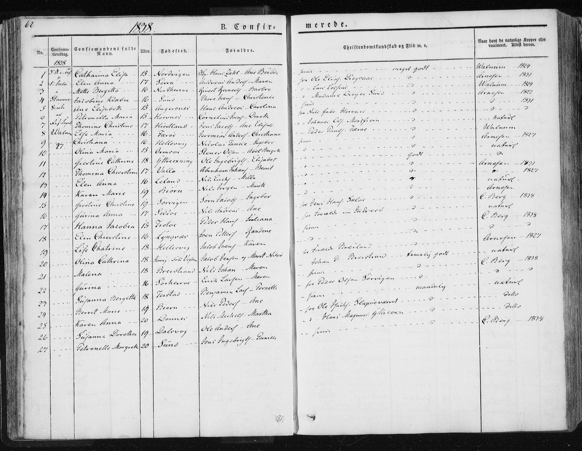 Ministerialprotokoller, klokkerbøker og fødselsregistre - Nordland, SAT/A-1459/830/L0447: Parish register (official) no. 830A11, 1831-1854, p. 62