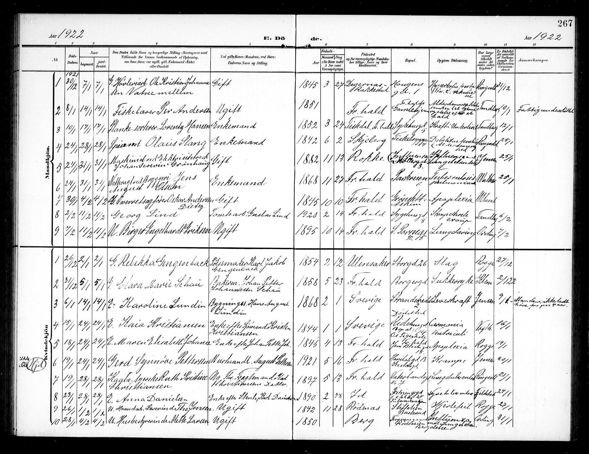 Halden prestekontor Kirkebøker, AV/SAO-A-10909/G/Ga/L0011: Parish register (copy) no. 11, 1906-1934, p. 267