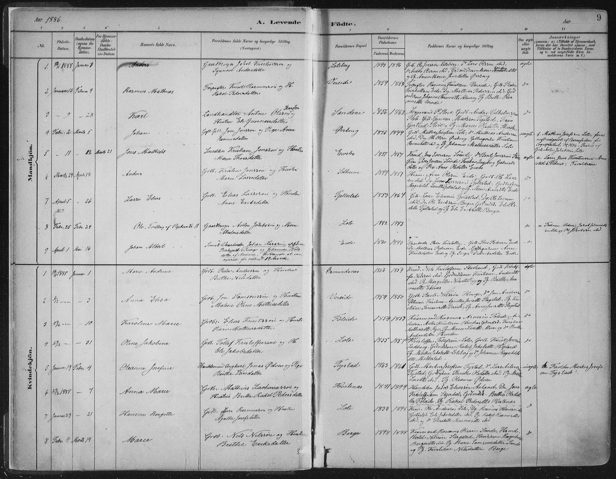 Gloppen sokneprestembete, AV/SAB-A-80101/H/Haa/Haab/L0001: Parish register (official) no. B  1, 1885-1905, p. 9