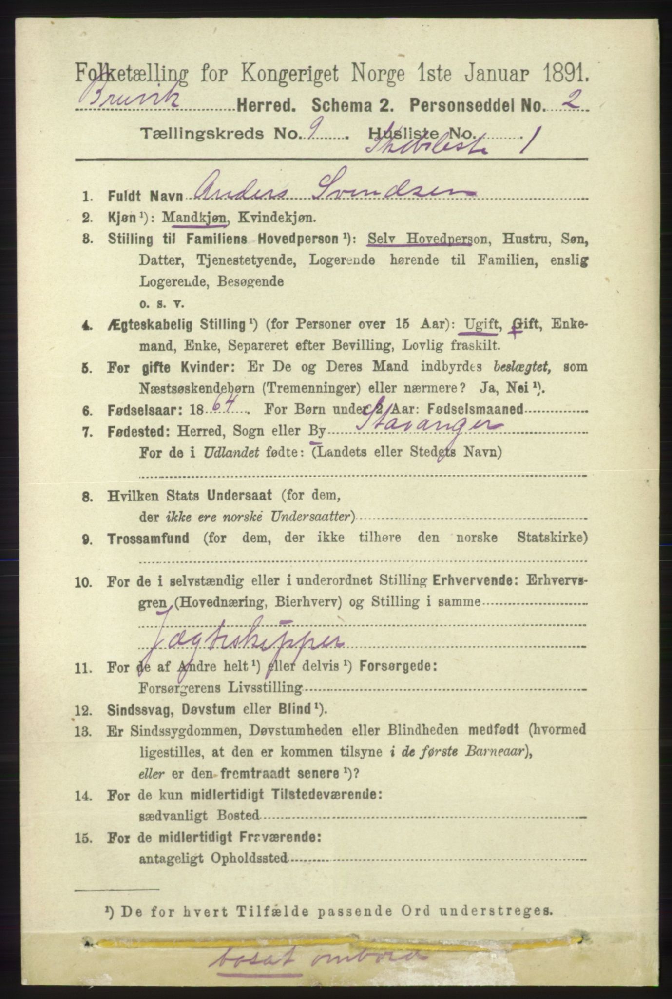 RA, 1891 census for 1251 Bruvik, 1891, p. 4143