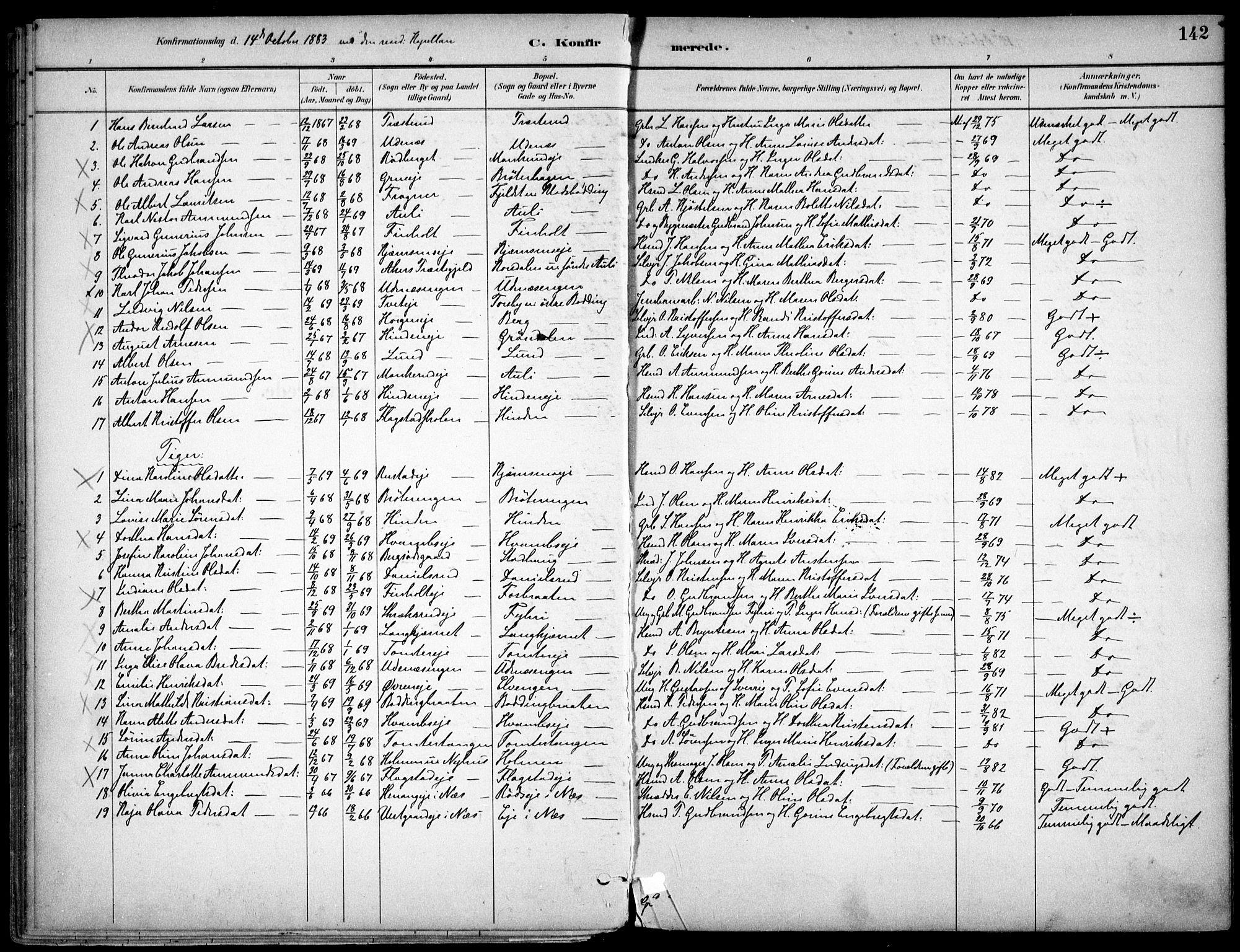 Nes prestekontor Kirkebøker, SAO/A-10410/F/Fc/L0002: Parish register (official) no. IIi 2, 1882-1916, p. 142