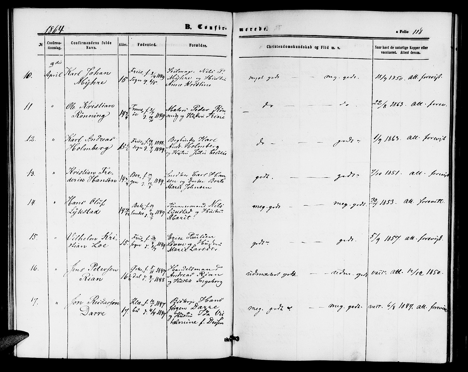 Ministerialprotokoller, klokkerbøker og fødselsregistre - Sør-Trøndelag, AV/SAT-A-1456/604/L0185: Parish register (official) no. 604A06, 1861-1865, p. 118