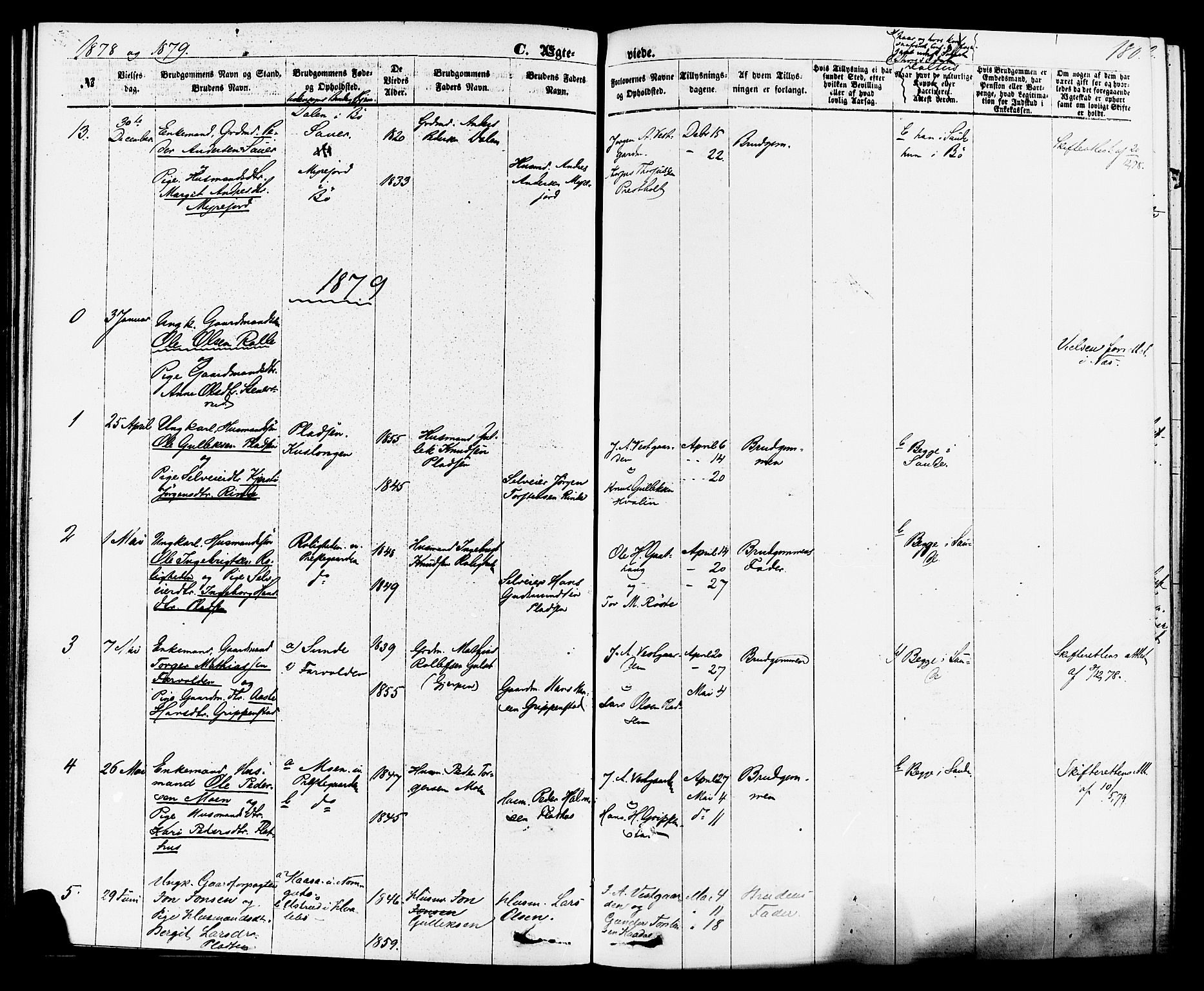 Sauherad kirkebøker, SAKO/A-298/F/Fa/L0008: Parish register (official) no. I 8, 1873-1886, p. 180