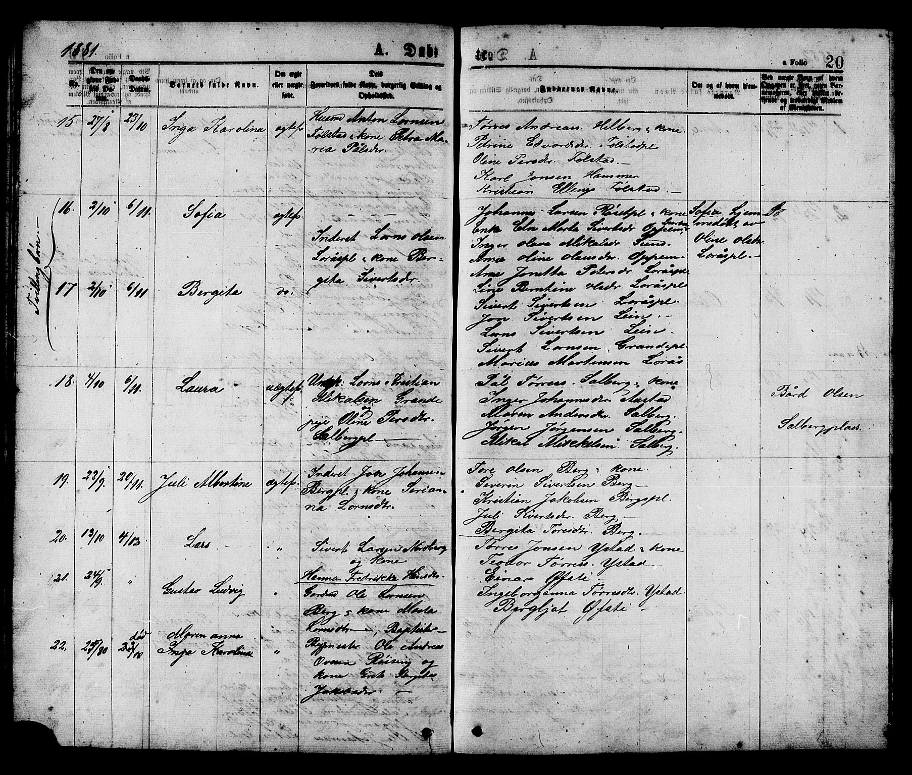 Ministerialprotokoller, klokkerbøker og fødselsregistre - Nord-Trøndelag, SAT/A-1458/731/L0311: Parish register (copy) no. 731C02, 1875-1911, p. 20