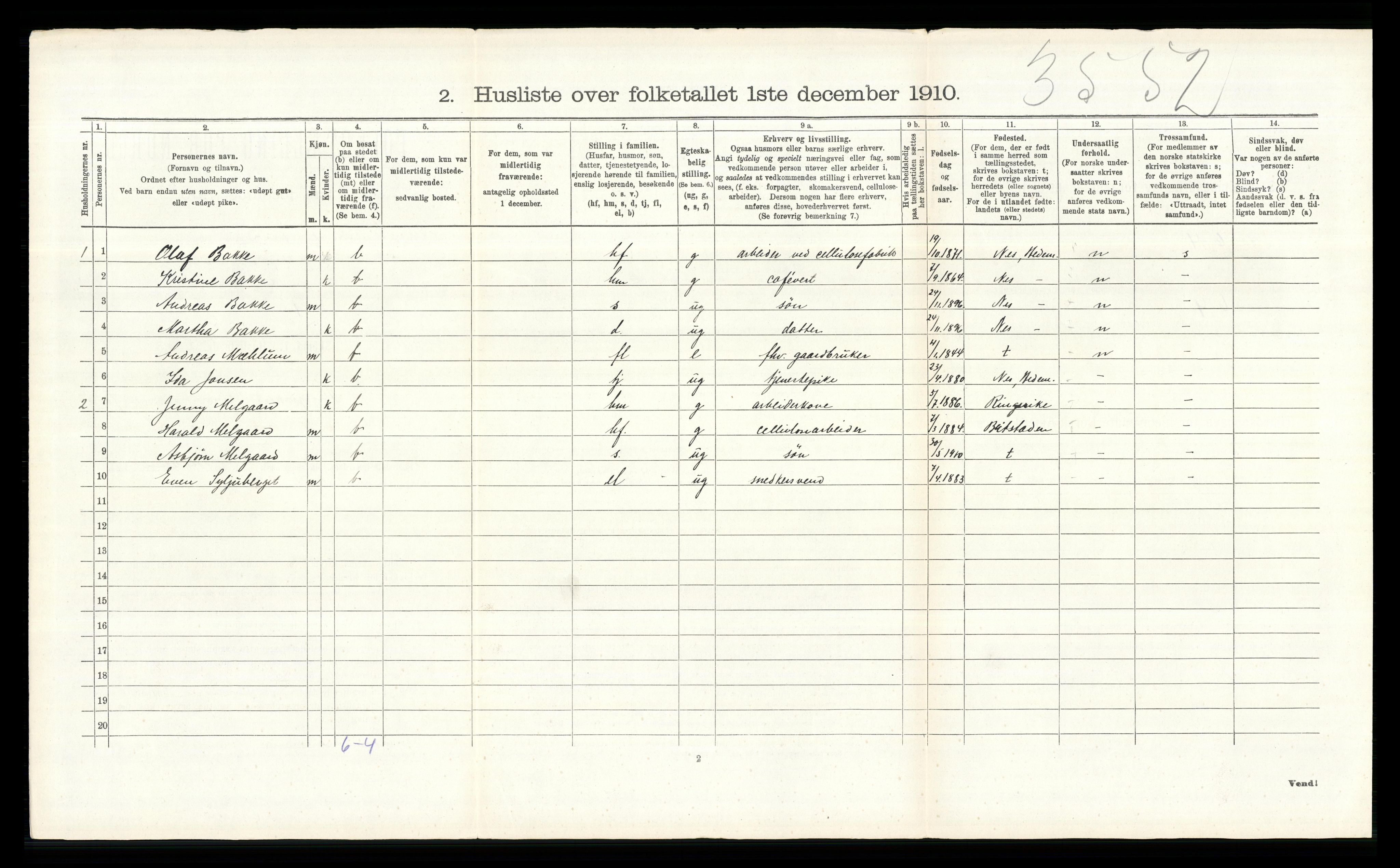 RA, 1910 census for Ringsaker, 1910, p. 936