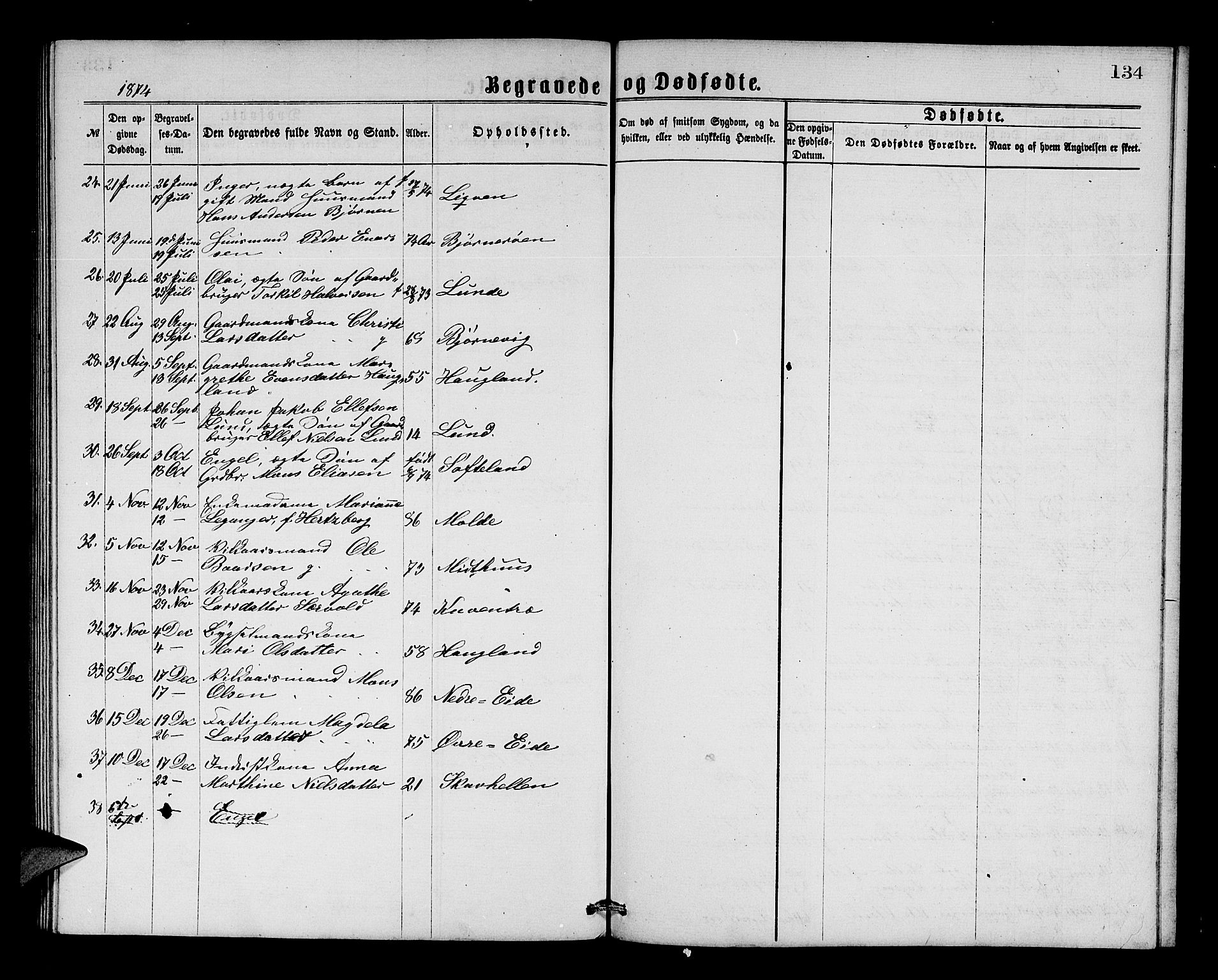 Os sokneprestembete, SAB/A-99929: Parish register (copy) no. A 1, 1869-1879, p. 134