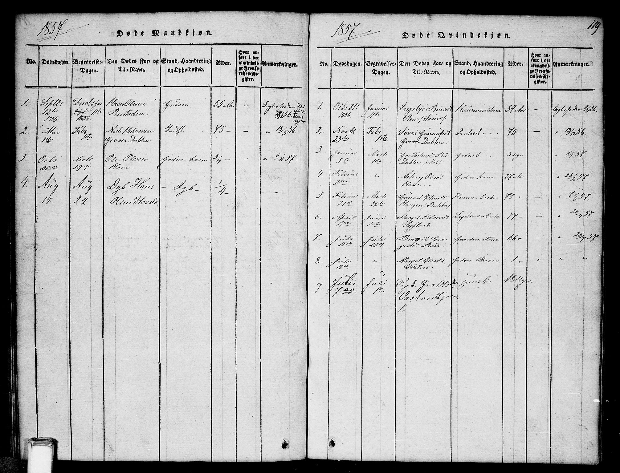 Gransherad kirkebøker, SAKO/A-267/G/Gb/L0001: Parish register (copy) no. II 1, 1815-1860, p. 119