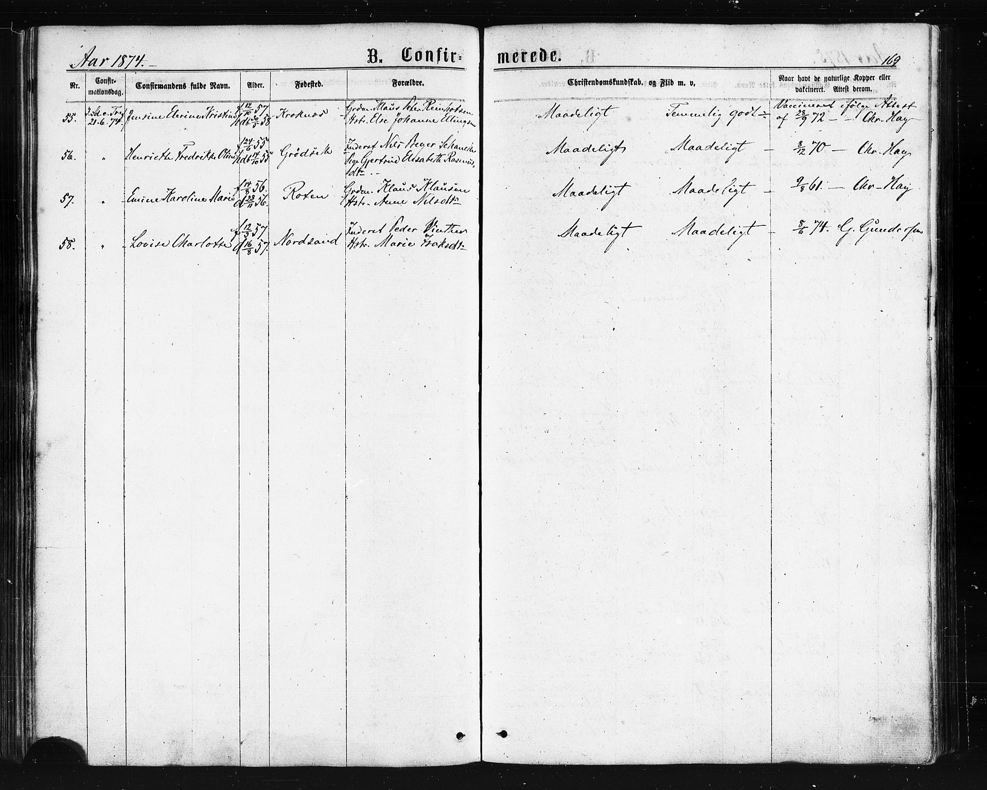 Ministerialprotokoller, klokkerbøker og fødselsregistre - Nordland, AV/SAT-A-1459/893/L1334: Parish register (official) no. 893A07, 1867-1877, p. 169