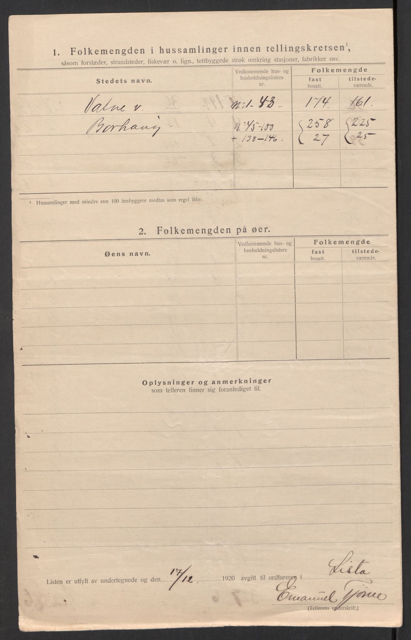 SAK, 1920 census for Lista, 1920, p. 41