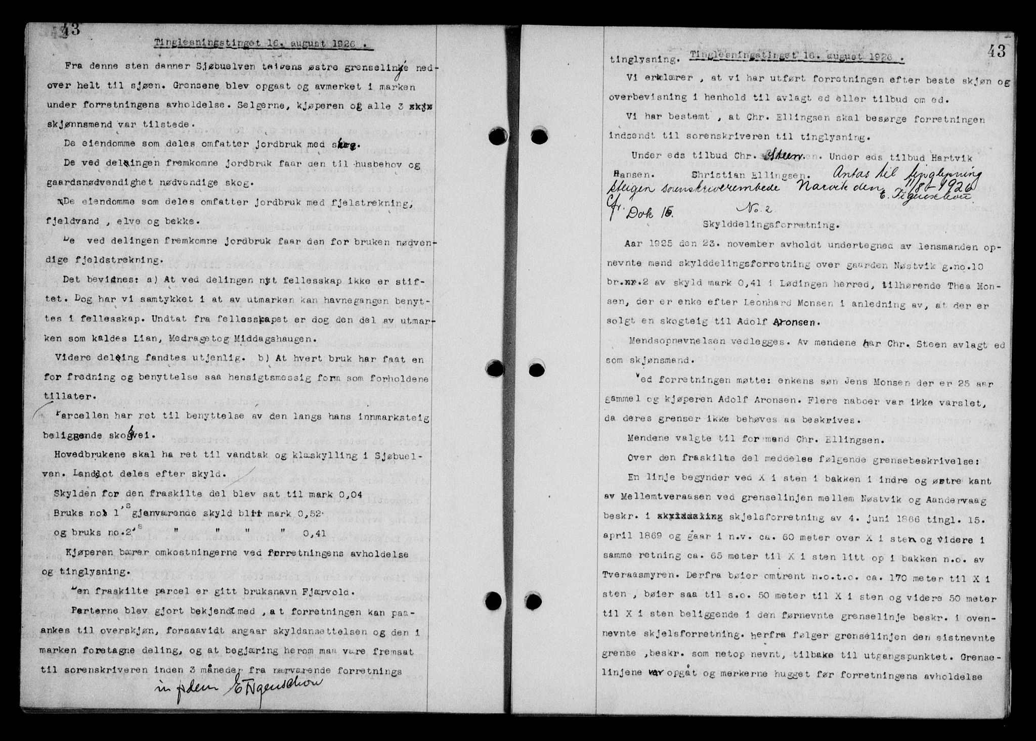 Steigen og Ofoten sorenskriveri, SAT/A-0030/1/2/2C/L0014: Mortgage book no. 13 og 15, 1926-1927, Deed date: 16.08.1926