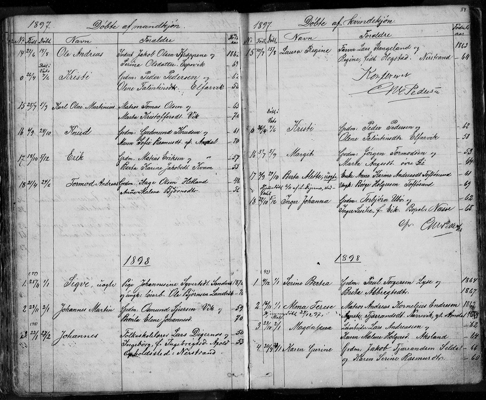 Nedstrand sokneprestkontor, SAST/A-101841/01/V: Parish register (copy) no. B 3, 1848-1933, p. 84