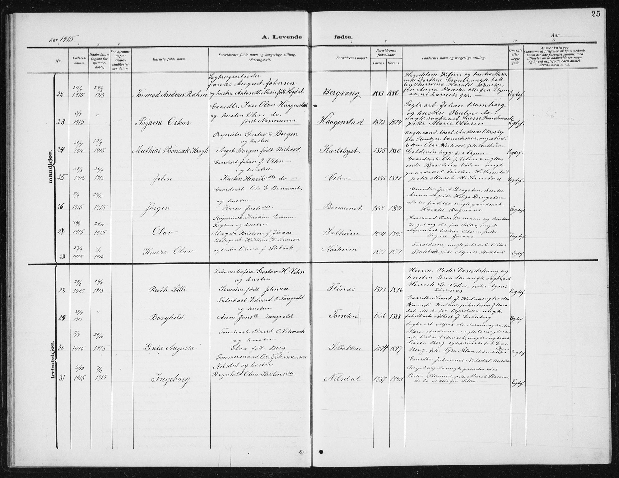 Ministerialprotokoller, klokkerbøker og fødselsregistre - Sør-Trøndelag, SAT/A-1456/617/L0431: Parish register (copy) no. 617C02, 1910-1936, p. 25