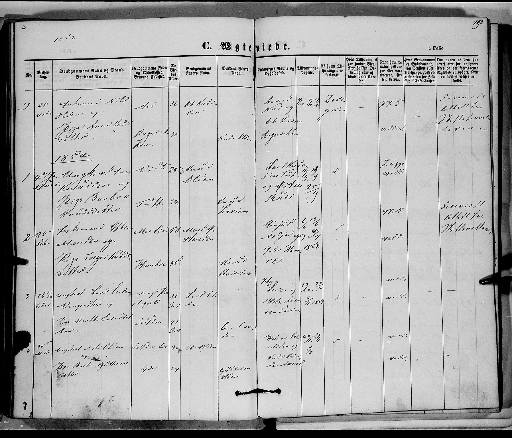 Vestre Slidre prestekontor, SAH/PREST-136/H/Ha/Haa/L0001: Parish register (official) no. 1, 1844-1855, p. 193