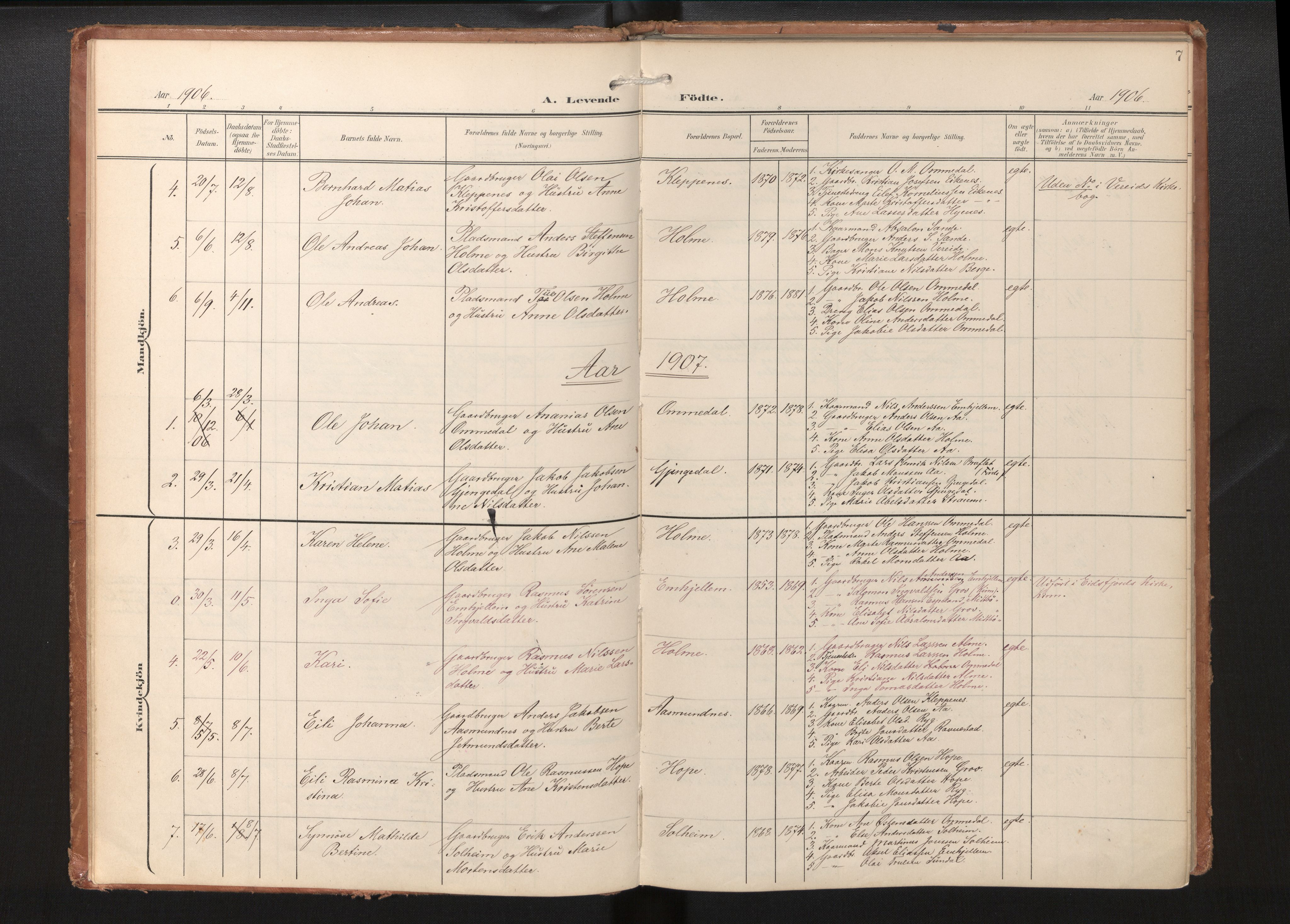 Gloppen sokneprestembete, AV/SAB-A-80101/H/Haa/Haae/L0002: Parish register (official) no. E 2, 1904-1925, p. 6b-7a