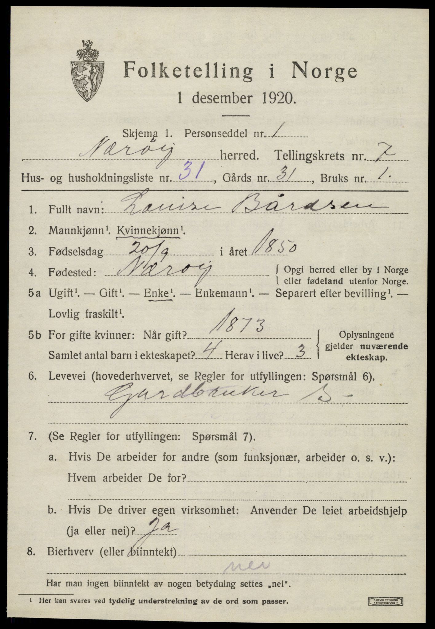 SAT, 1920 census for Nærøy, 1920, p. 4289