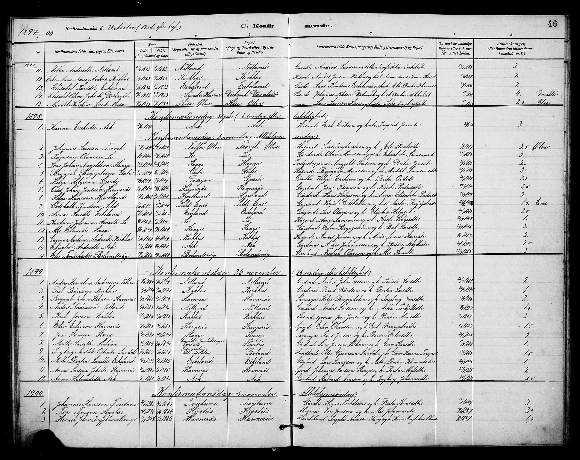 Kvinnherad sokneprestembete, SAB/A-76401/H/Hab: Parish register (copy) no. B 1, 1885-1925, p. 46