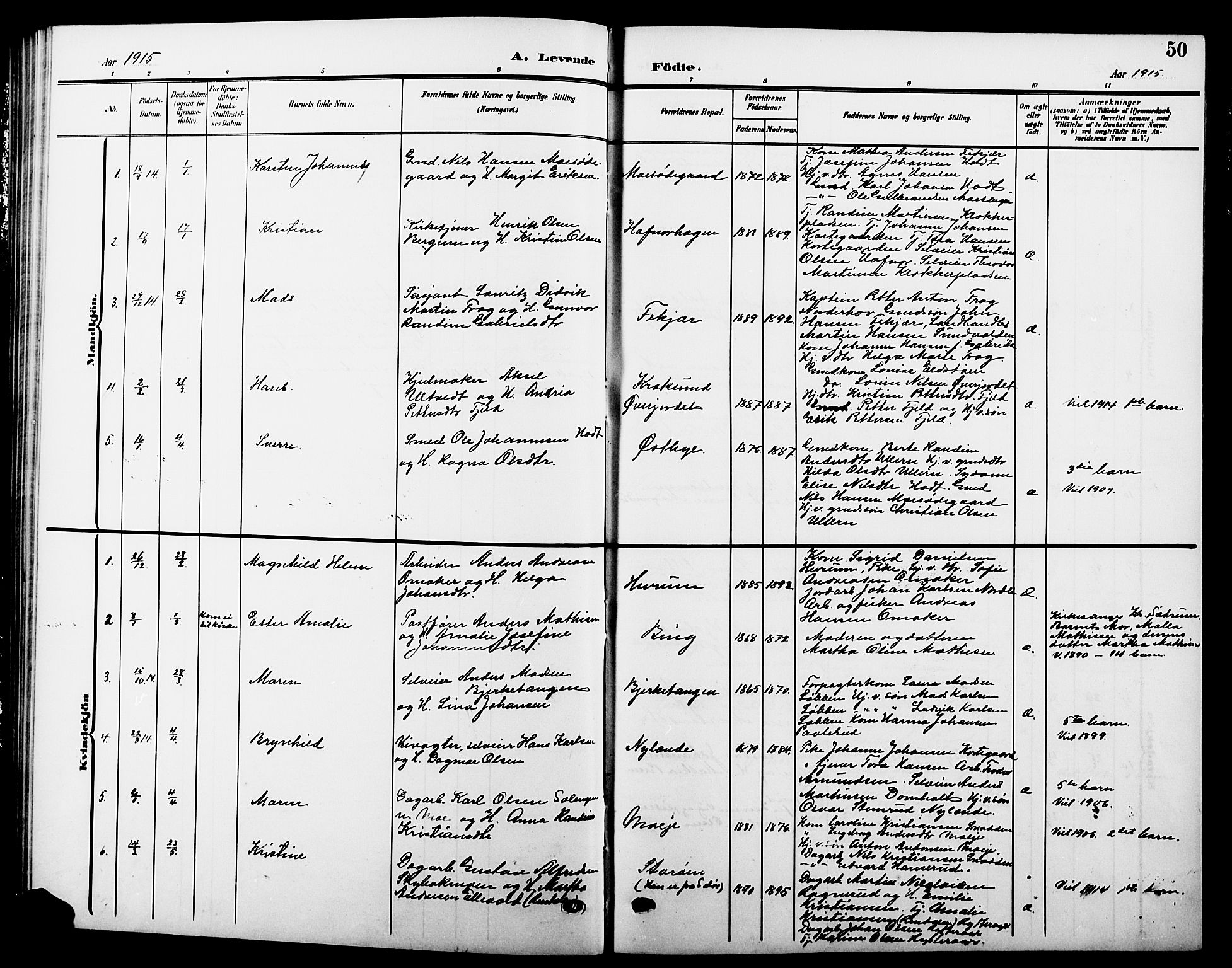 Hole kirkebøker, AV/SAKO-A-228/G/Ga/L0004: Parish register (copy) no. I 4, 1905-1924, p. 50