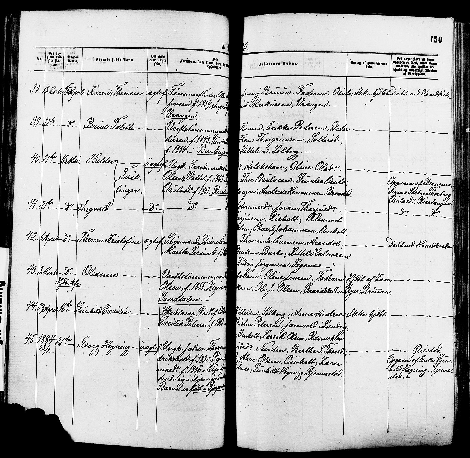 Øyestad sokneprestkontor, AV/SAK-1111-0049/F/Fa/L0016: Parish register (official) no. A 16, 1874-1886, p. 150