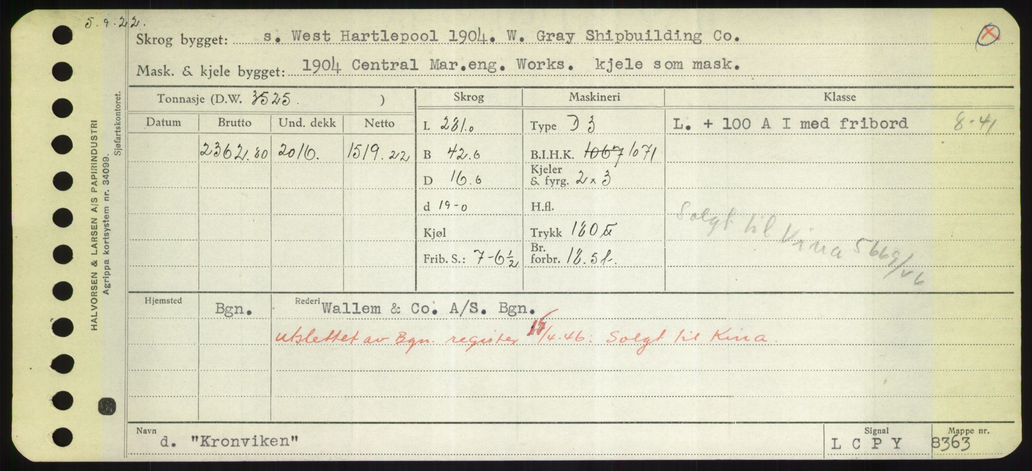 Sjøfartsdirektoratet med forløpere, Skipsmålingen, RA/S-1627/H/Hd/L0021: Fartøy, Kor-Kår, p. 215