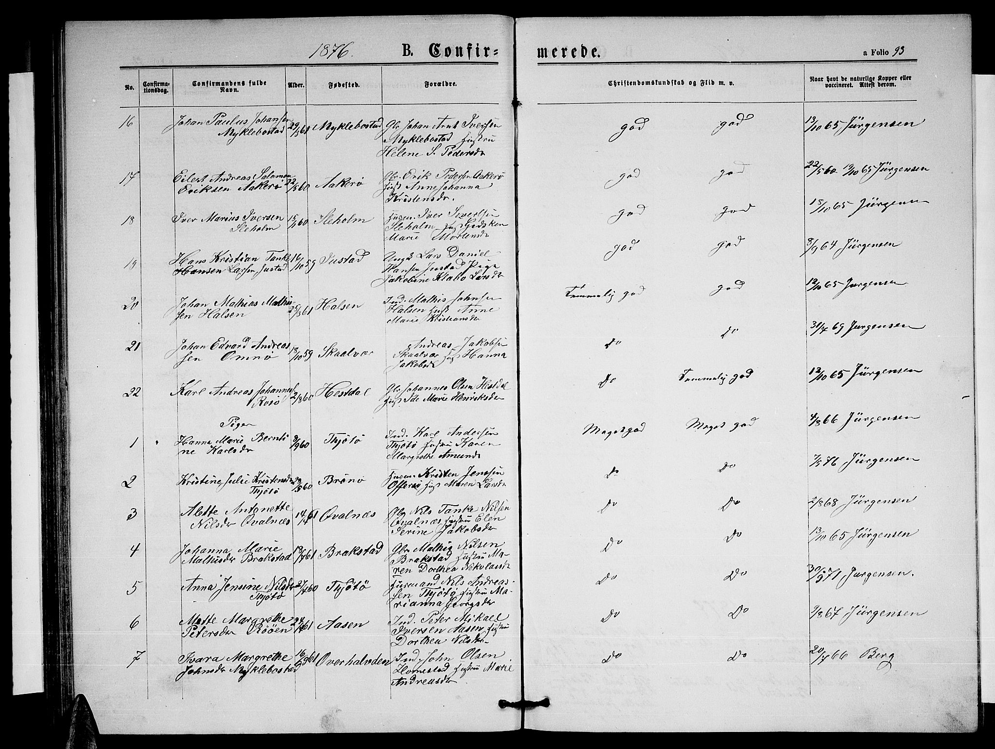 Ministerialprotokoller, klokkerbøker og fødselsregistre - Nordland, AV/SAT-A-1459/817/L0267: Parish register (copy) no. 817C02, 1870-1883, p. 93