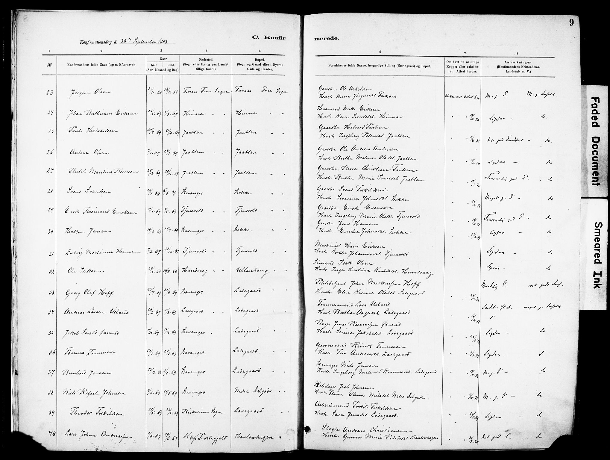 Hetland sokneprestkontor, SAST/A-101826/30/30BA/L0012: Parish register (official) no. A 12, 1882-1912, p. 9
