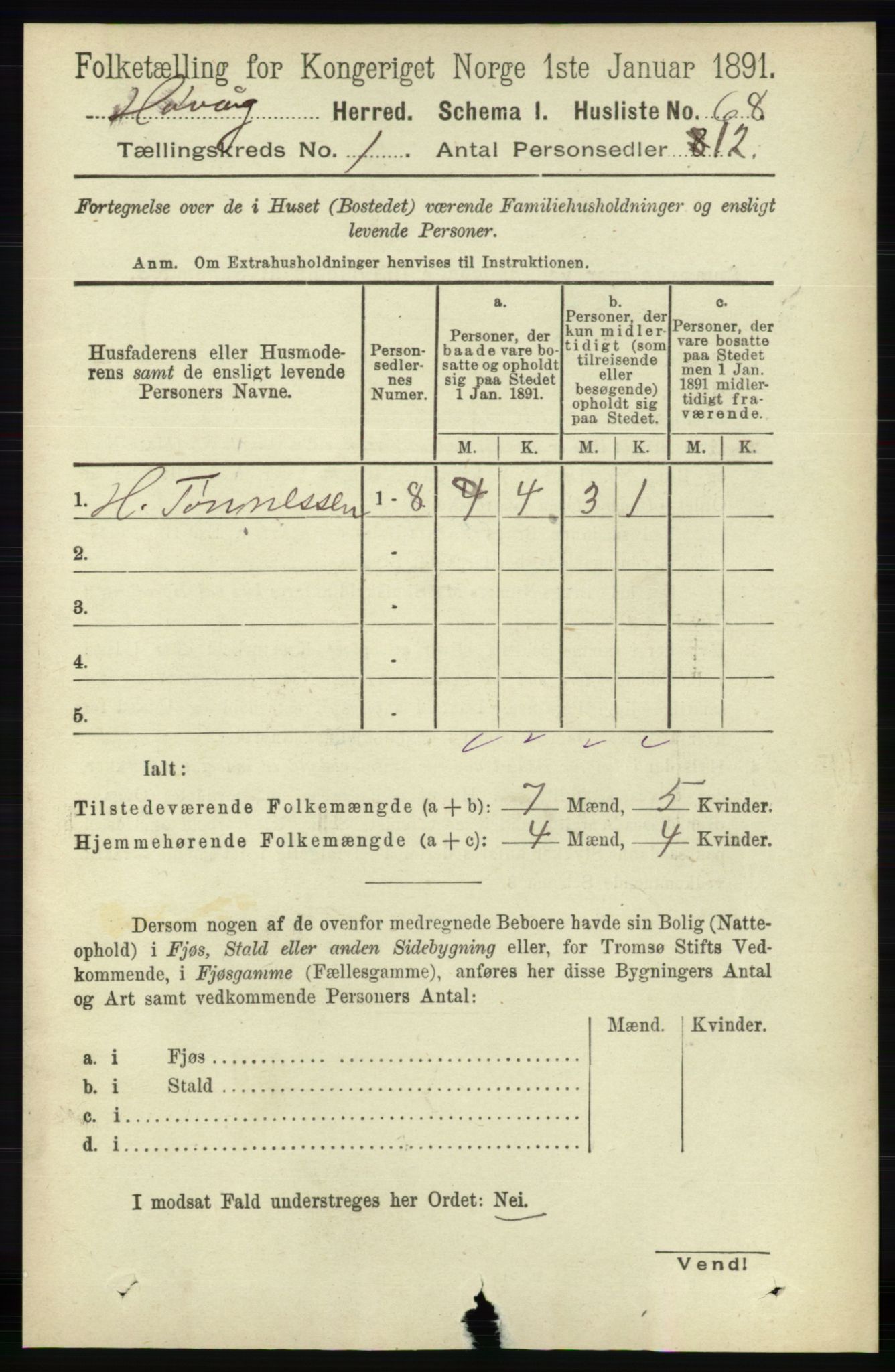 RA, 1891 census for 0927 Høvåg, 1891, p. 86