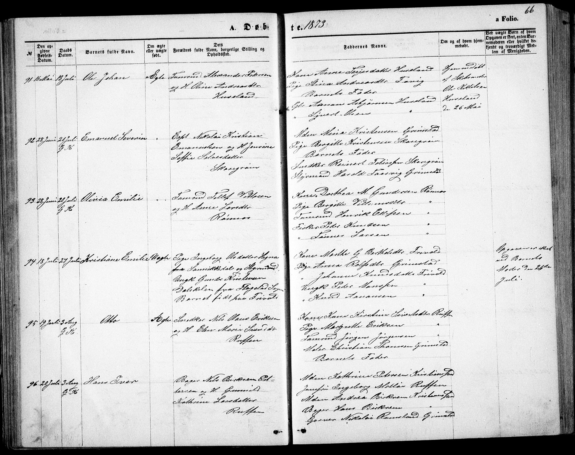 Fjære sokneprestkontor, AV/SAK-1111-0011/F/Fb/L0010: Parish register (copy) no. B 10, 1871-1880, p. 66