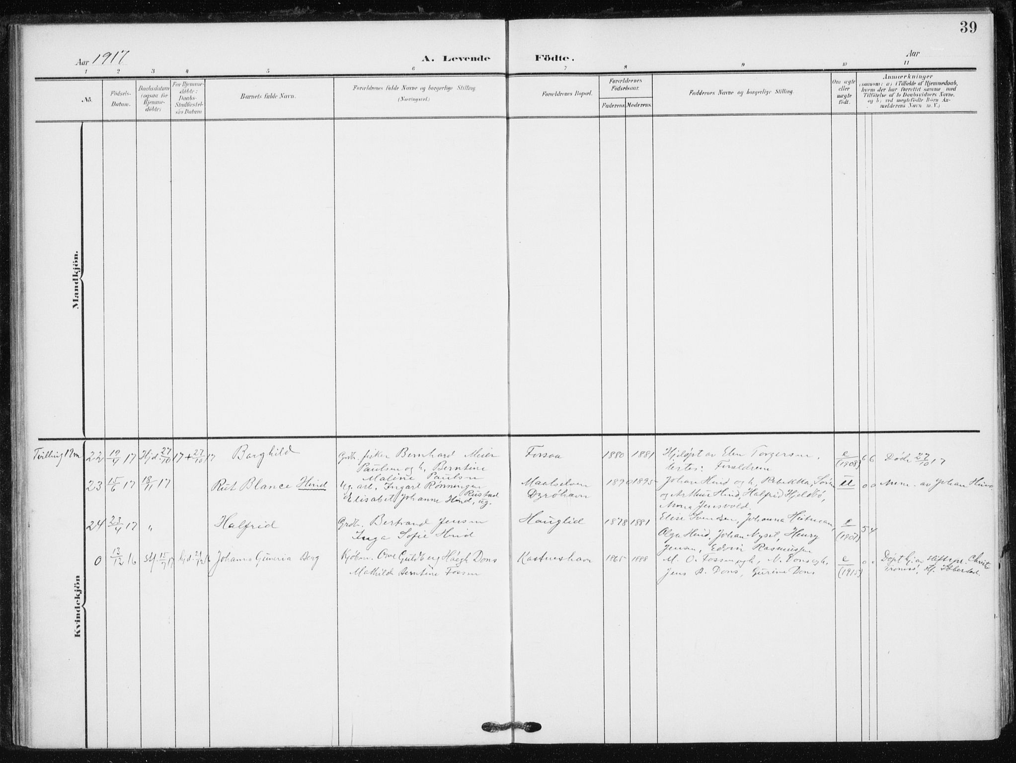 Tranøy sokneprestkontor, AV/SATØ-S-1313/I/Ia/Iaa/L0013kirke: Parish register (official) no. 13, 1905-1922, p. 39