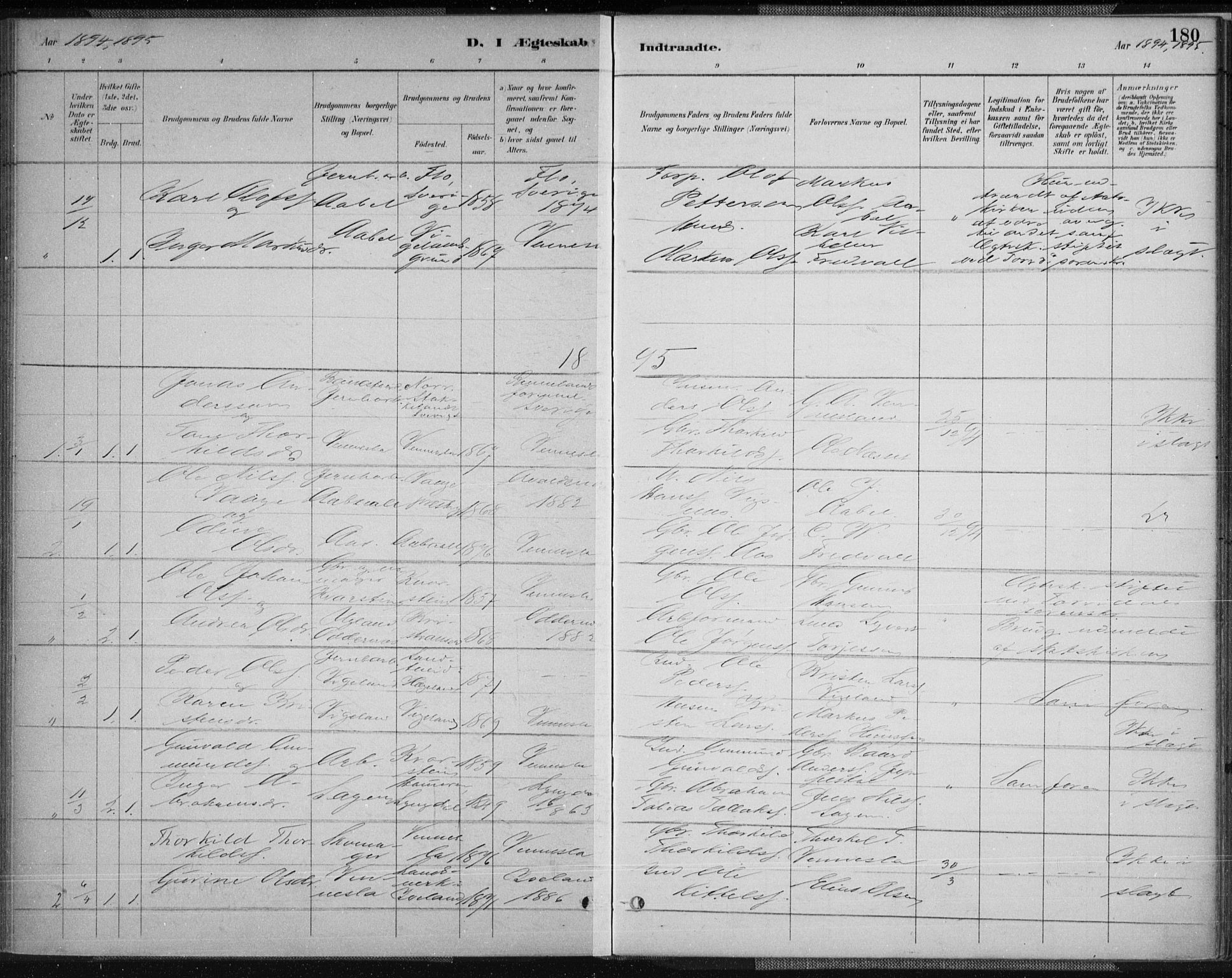 Vennesla sokneprestkontor, AV/SAK-1111-0045/Fa/Fab/L0004: Parish register (official) no. A 4, 1884-1896, p. 180