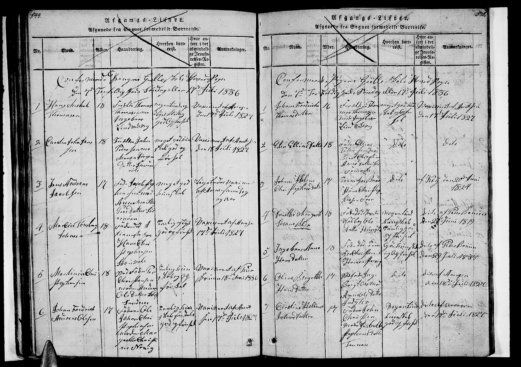 Ministerialprotokoller, klokkerbøker og fødselsregistre - Nordland, SAT/A-1459/805/L0105: Parish register (copy) no. 805C01, 1820-1839, p. 544-545