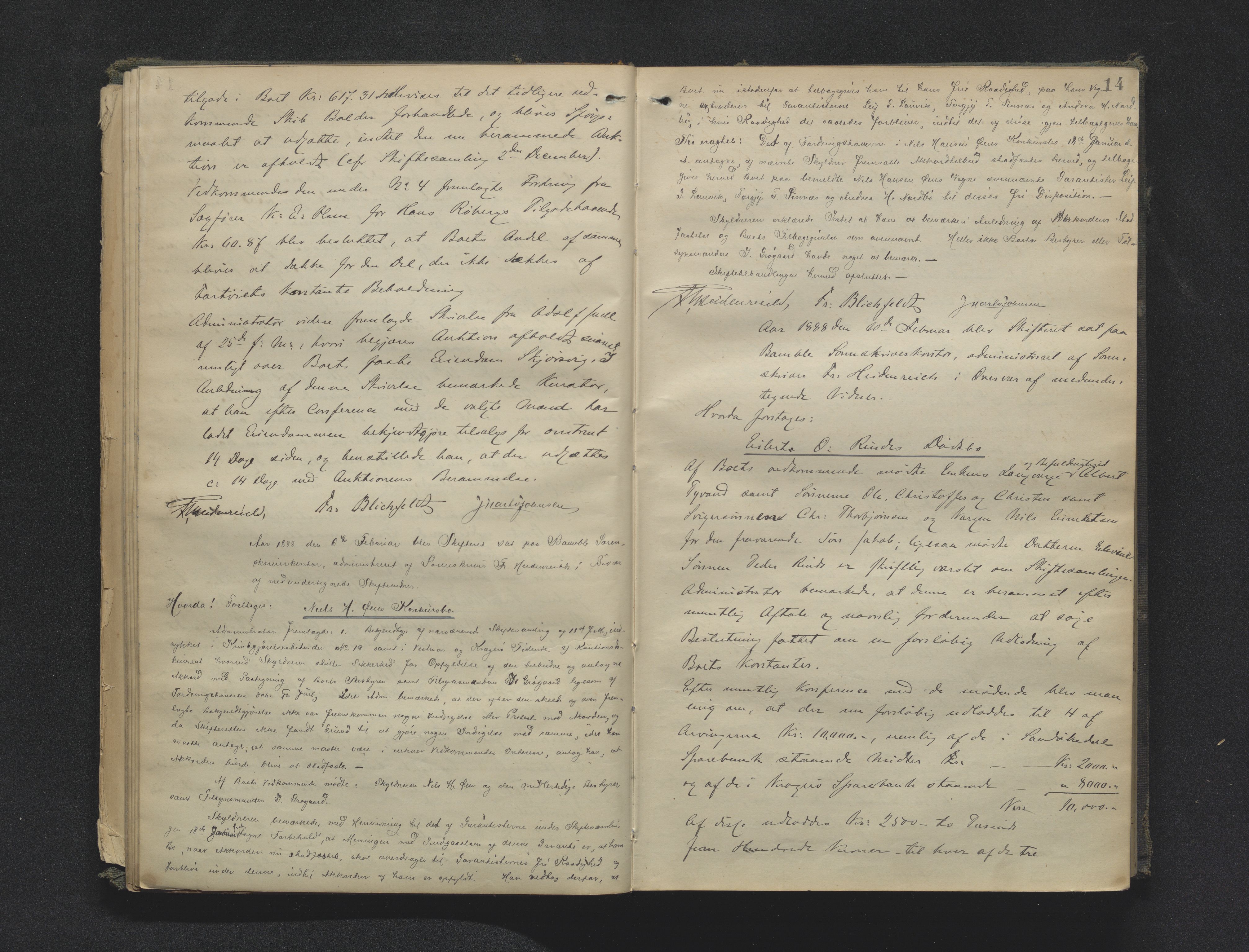Bamble sorenskriveri, AV/SAKO-A-214/H/Hb/Hbc/L0009: Skifteforhandlingsprotokoll, 1887-1892, p. 14