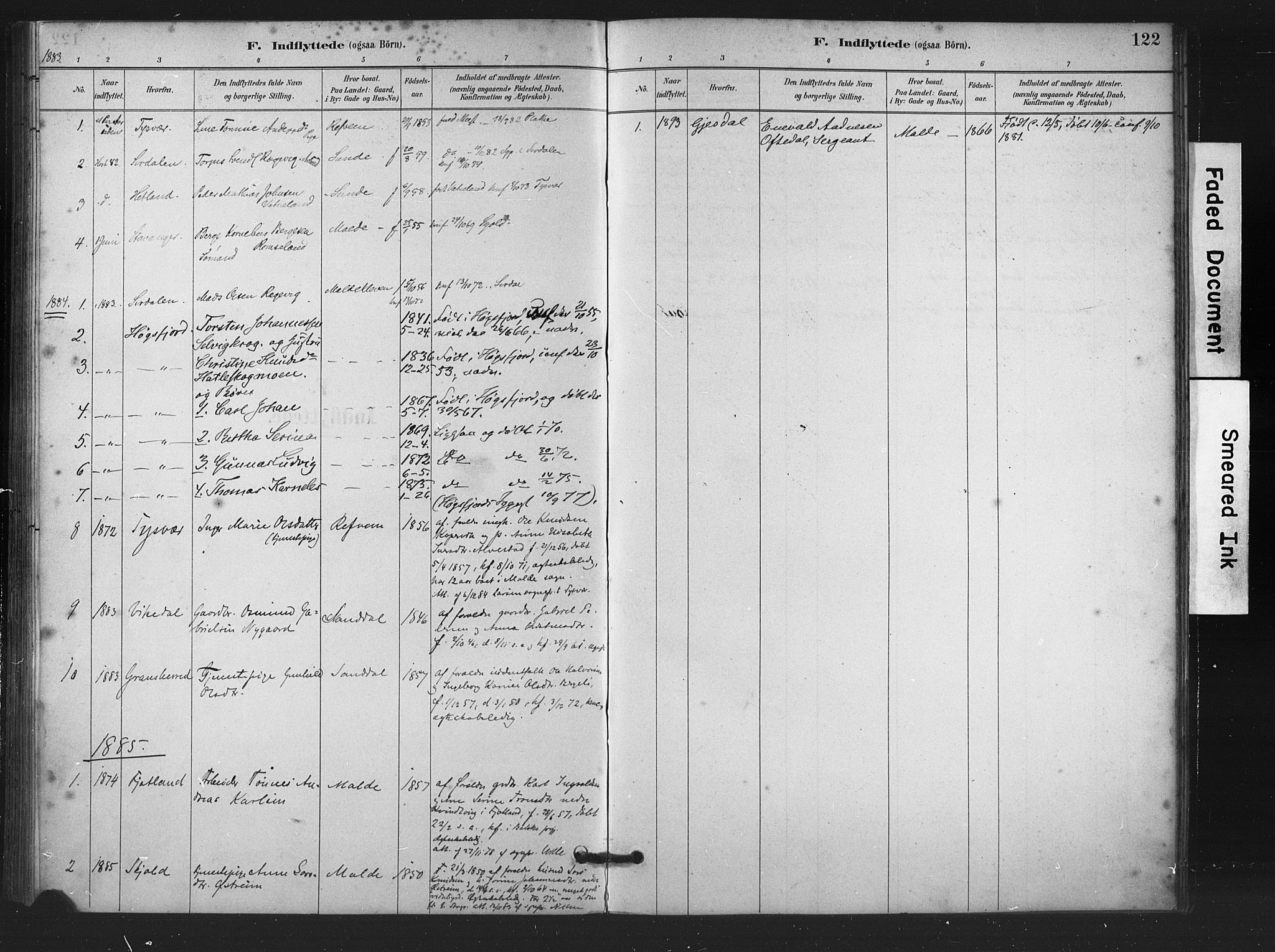 Håland sokneprestkontor, SAST/A-101802/001/30BA/L0011: Parish register (official) no. A 10, 1883-1900, p. 122