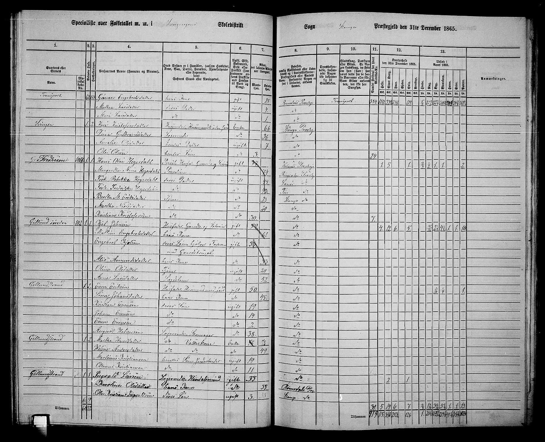 RA, 1865 census for Stange, 1865, p. 119