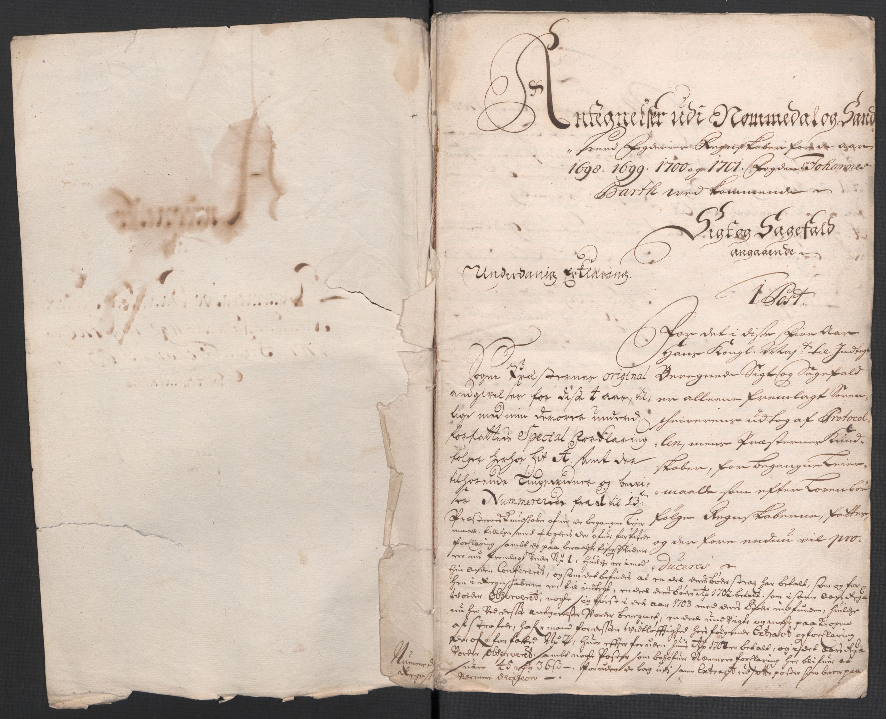 Rentekammeret inntil 1814, Reviderte regnskaper, Fogderegnskap, AV/RA-EA-4092/R24/L1579: Fogderegnskap Numedal og Sandsvær, 1701, p. 5