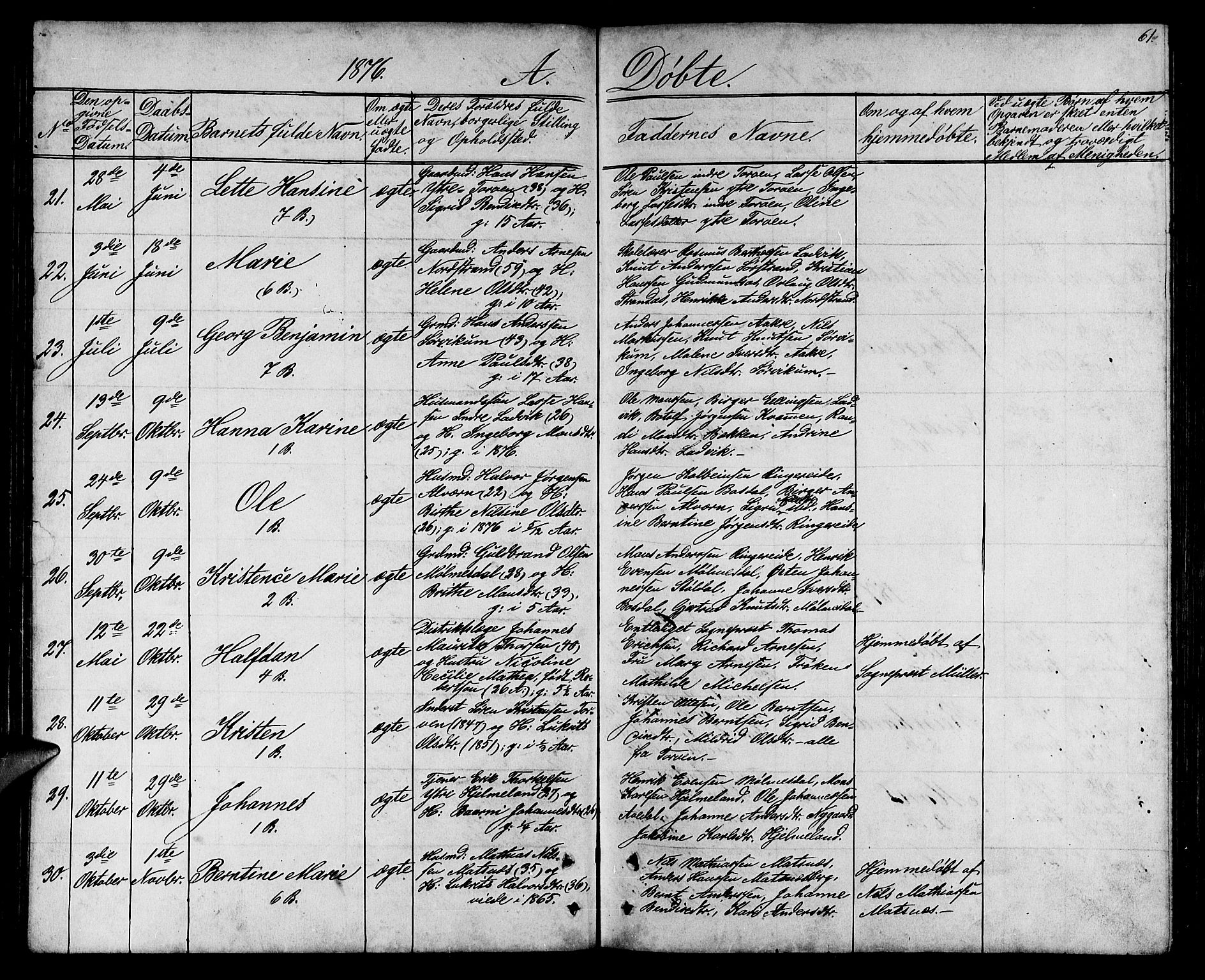 Lavik sokneprestembete, SAB/A-80901: Parish register (copy) no. A 1, 1854-1881, p. 61