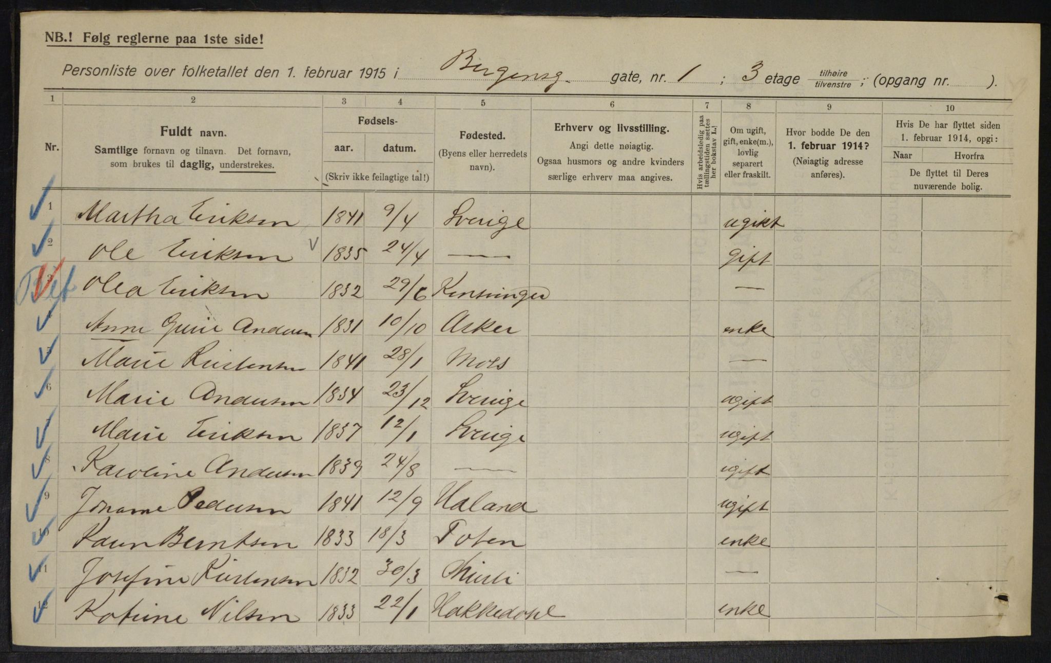 OBA, Municipal Census 1915 for Kristiania, 1915, p. 3750