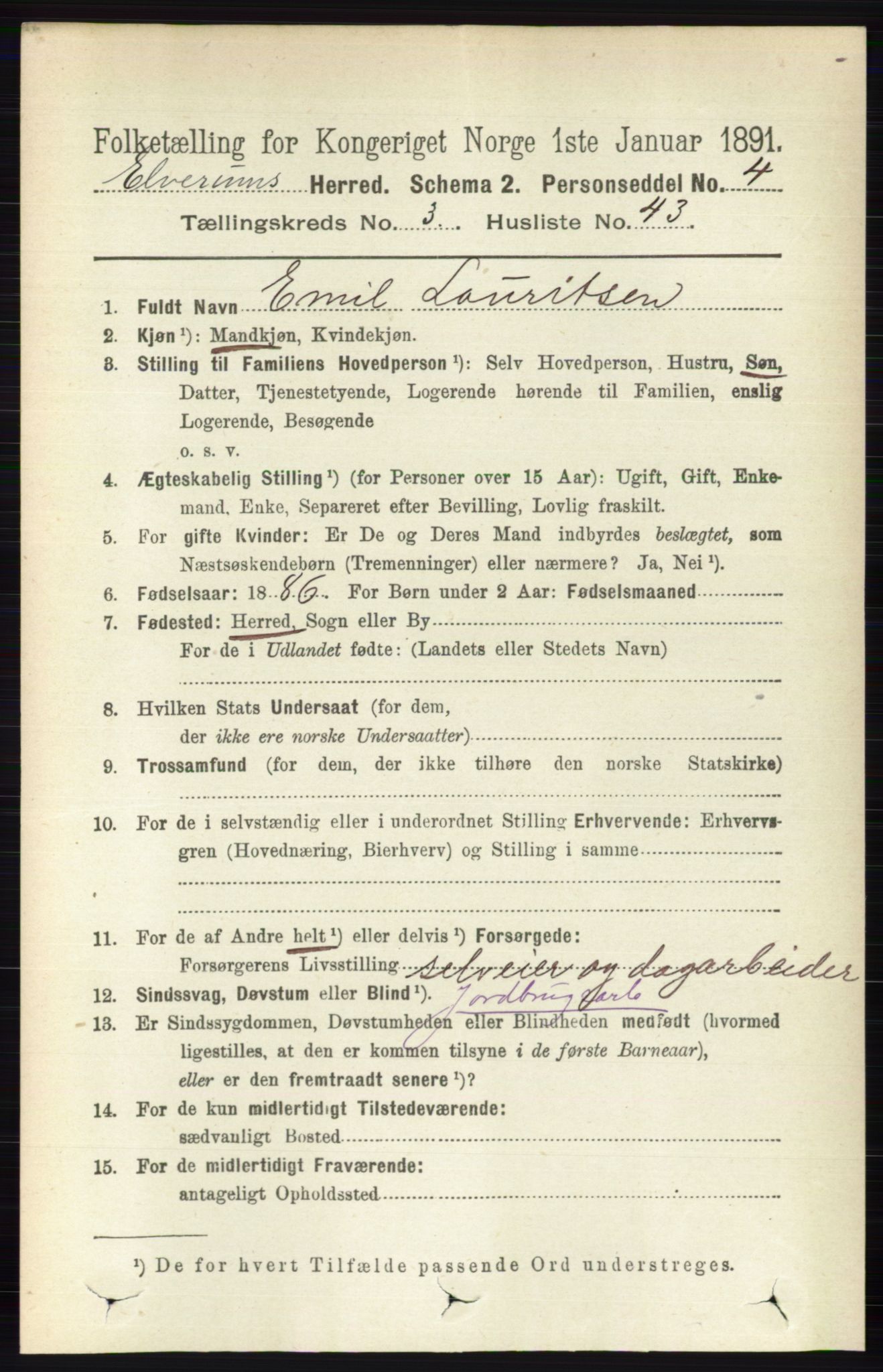 RA, 1891 census for 0427 Elverum, 1891, p. 2118