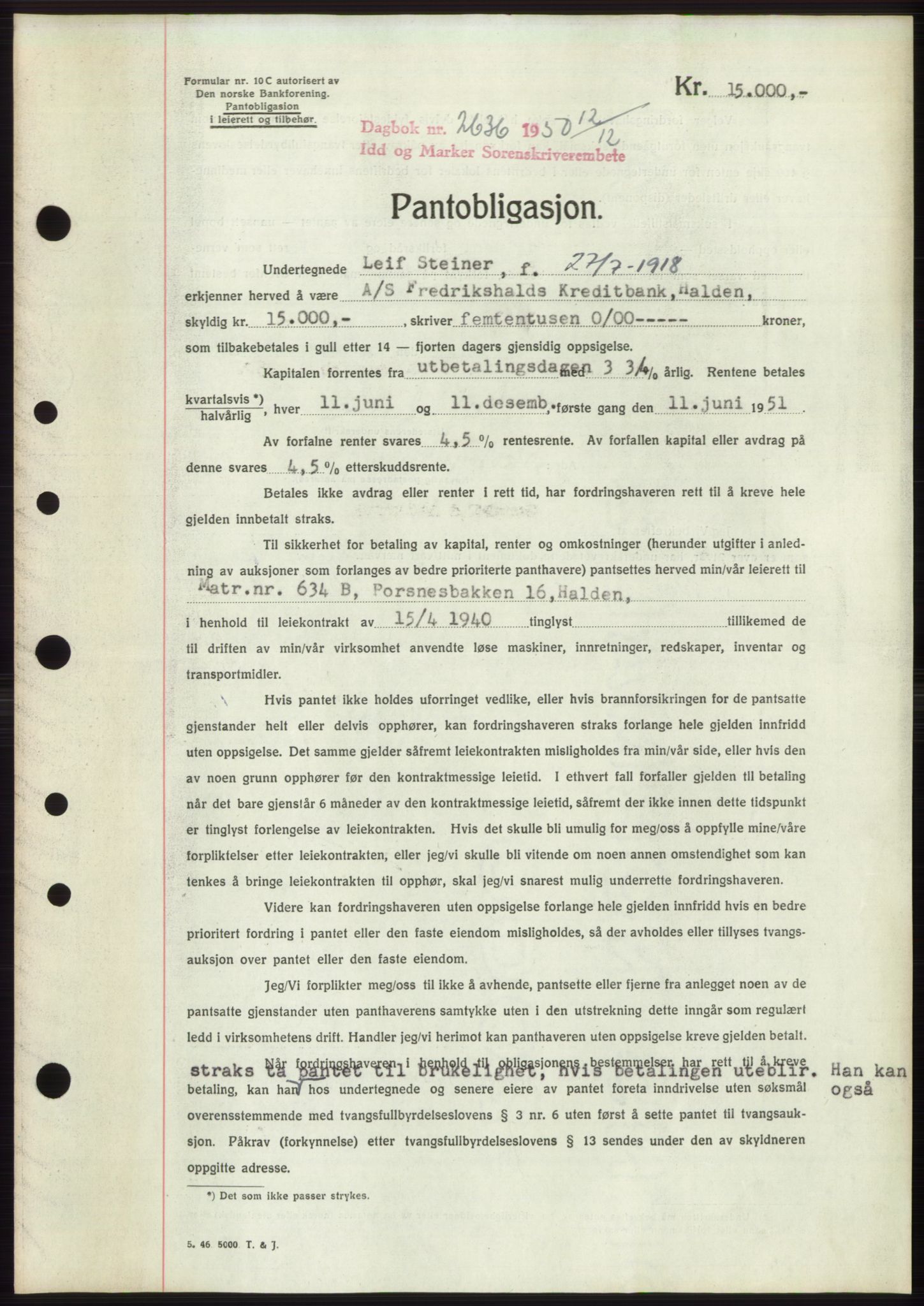 Idd og Marker sorenskriveri, AV/SAO-A-10283/G/Gb/Gbc/L0005: Mortgage book no. B16-20, 1950-1950, Deed date: 12.12.1950