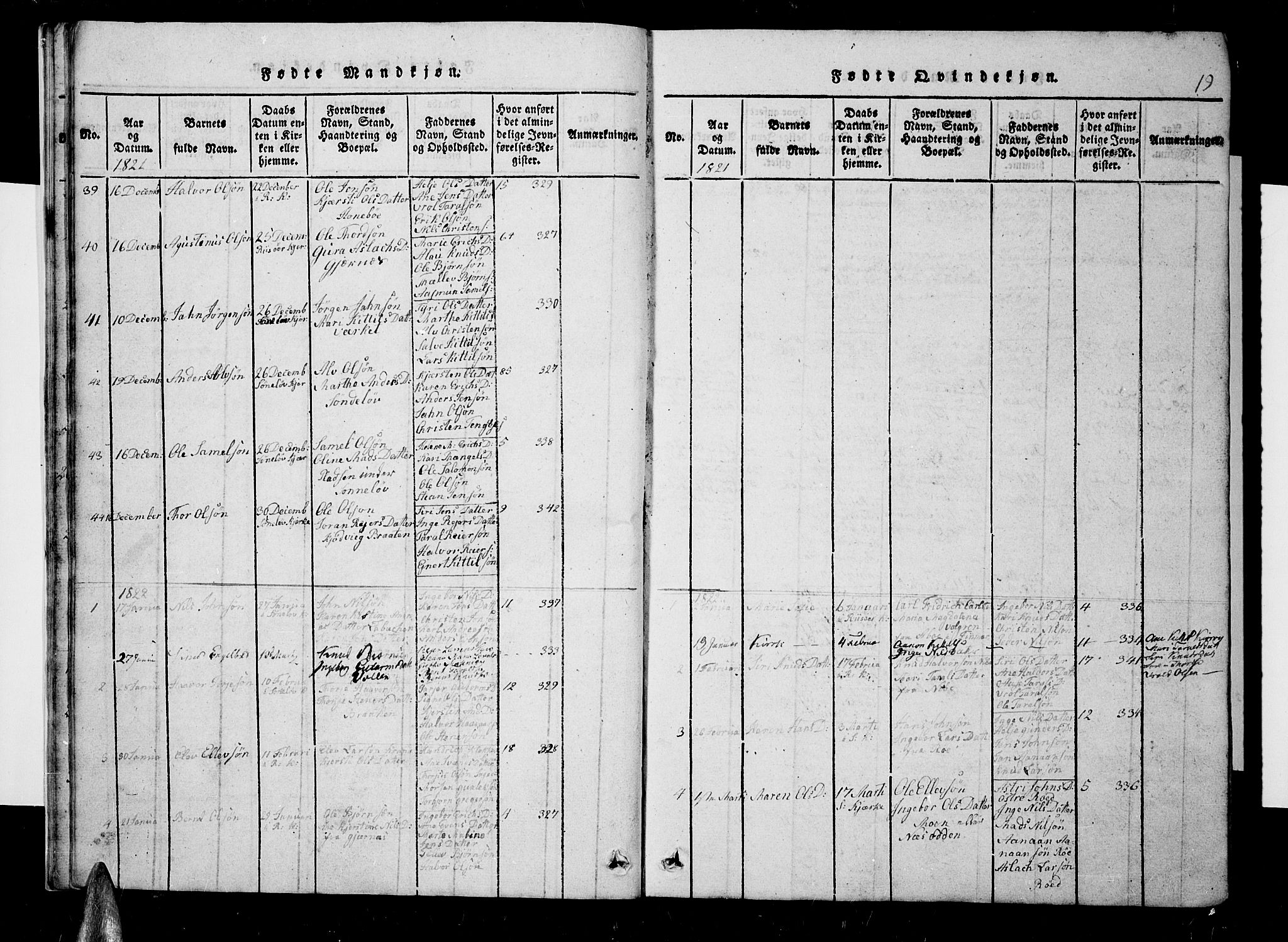 Søndeled sokneprestkontor, AV/SAK-1111-0038/F/Fb/L0002: Parish register (copy) no. B 2, 1816-1839, p. 19