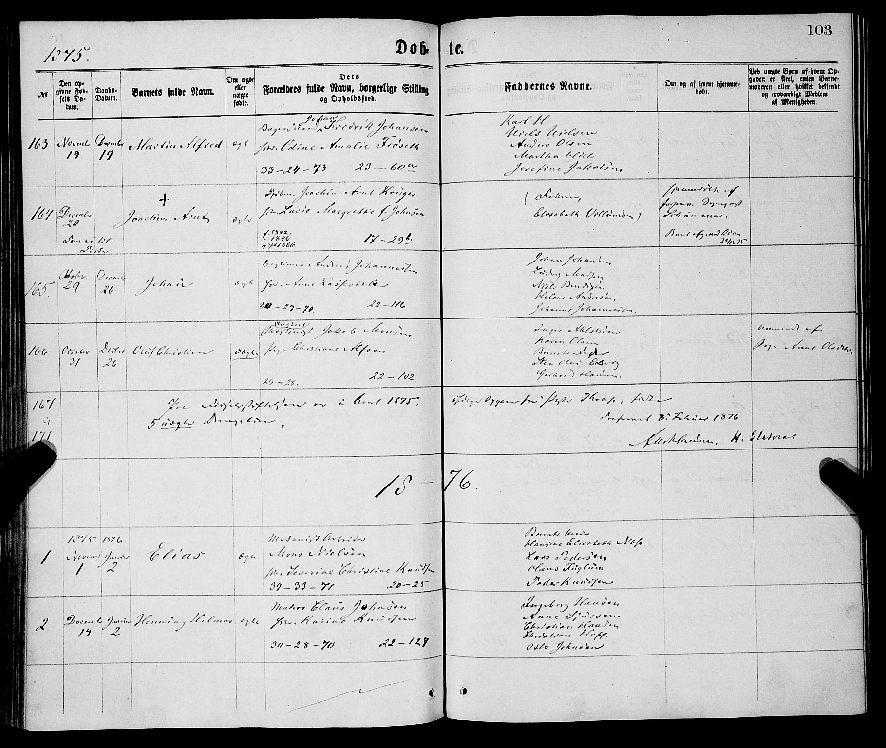 Korskirken sokneprestembete, AV/SAB-A-76101/H/Haa/L0020: Parish register (official) no. B 6, 1871-1878, p. 103