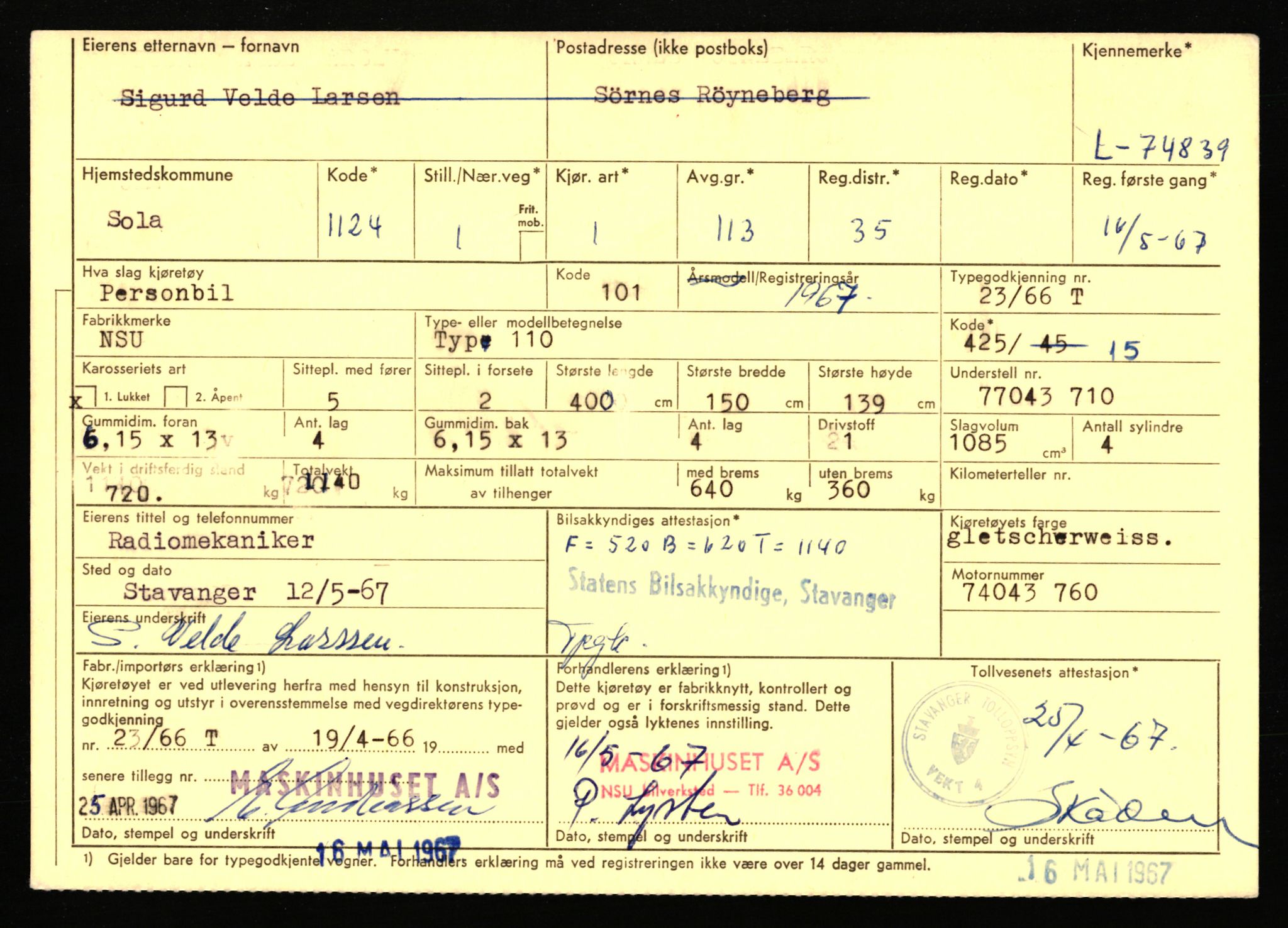 Stavanger trafikkstasjon, AV/SAST-A-101942/0/F/L0067: L-71600 - L-74999, 1930-1971, p. 2268