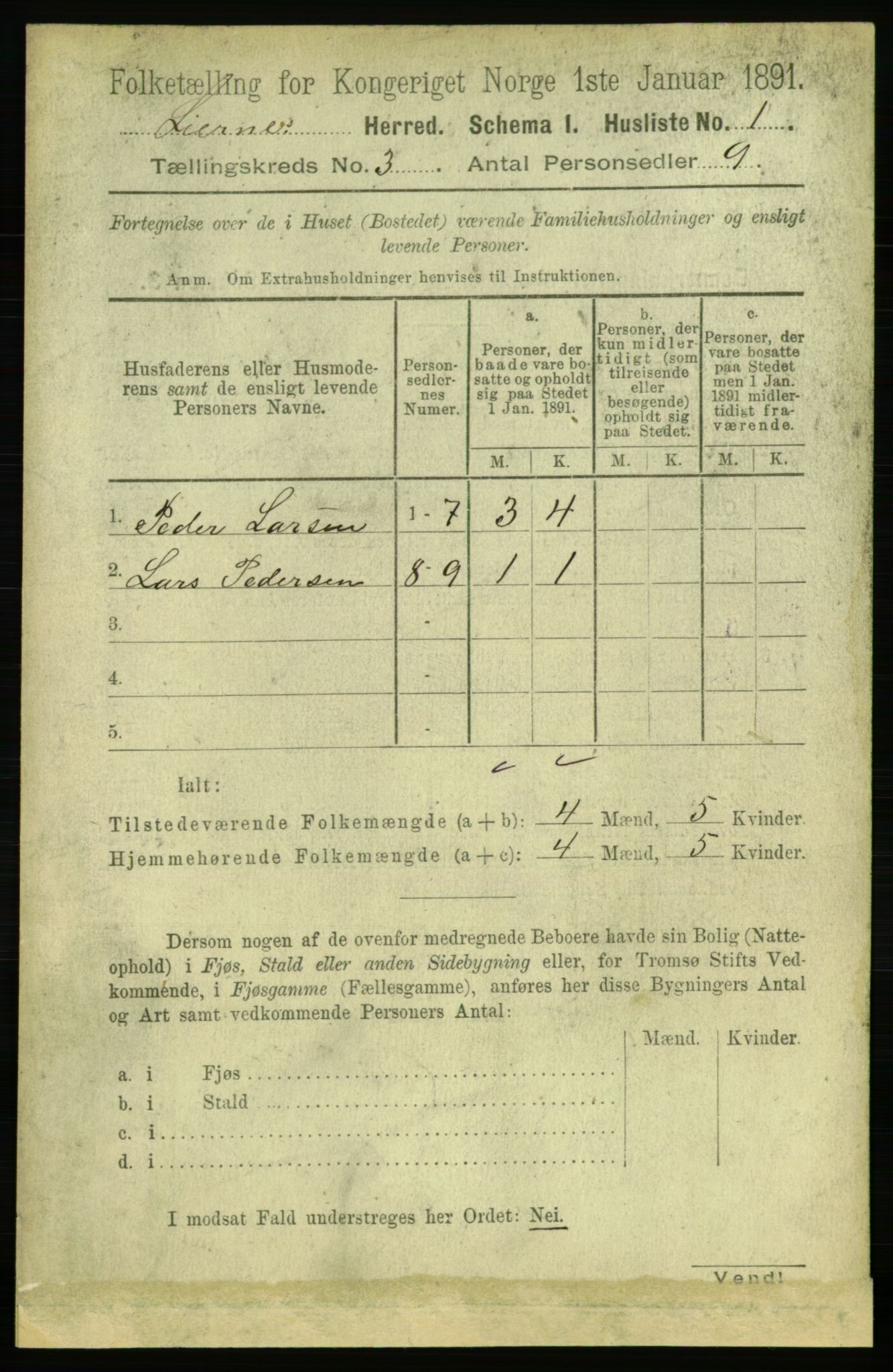 RA, 1891 census for 1737 Lierne, 1891, p. 764