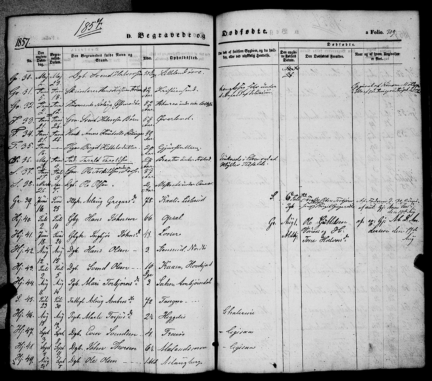 Hjartdal kirkebøker, AV/SAKO-A-270/F/Fa/L0008: Parish register (official) no. I 8, 1844-1859, p. 309