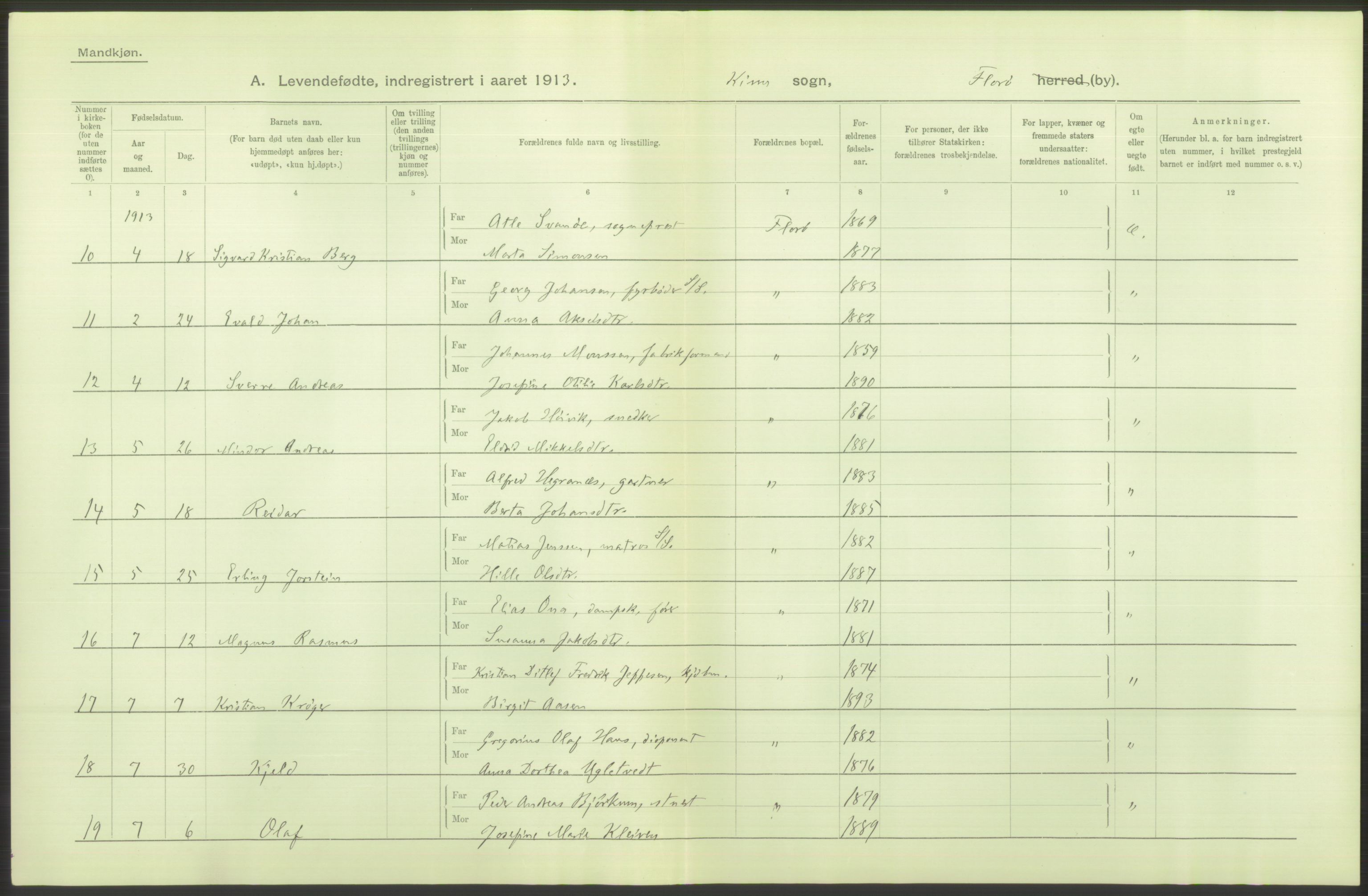 Statistisk sentralbyrå, Sosiodemografiske emner, Befolkning, RA/S-2228/D/Df/Dfb/Dfbc/L0034: Florø by: Levendefødte menn og kvinner, gifte, døde, dødfødte., 1913, p. 9