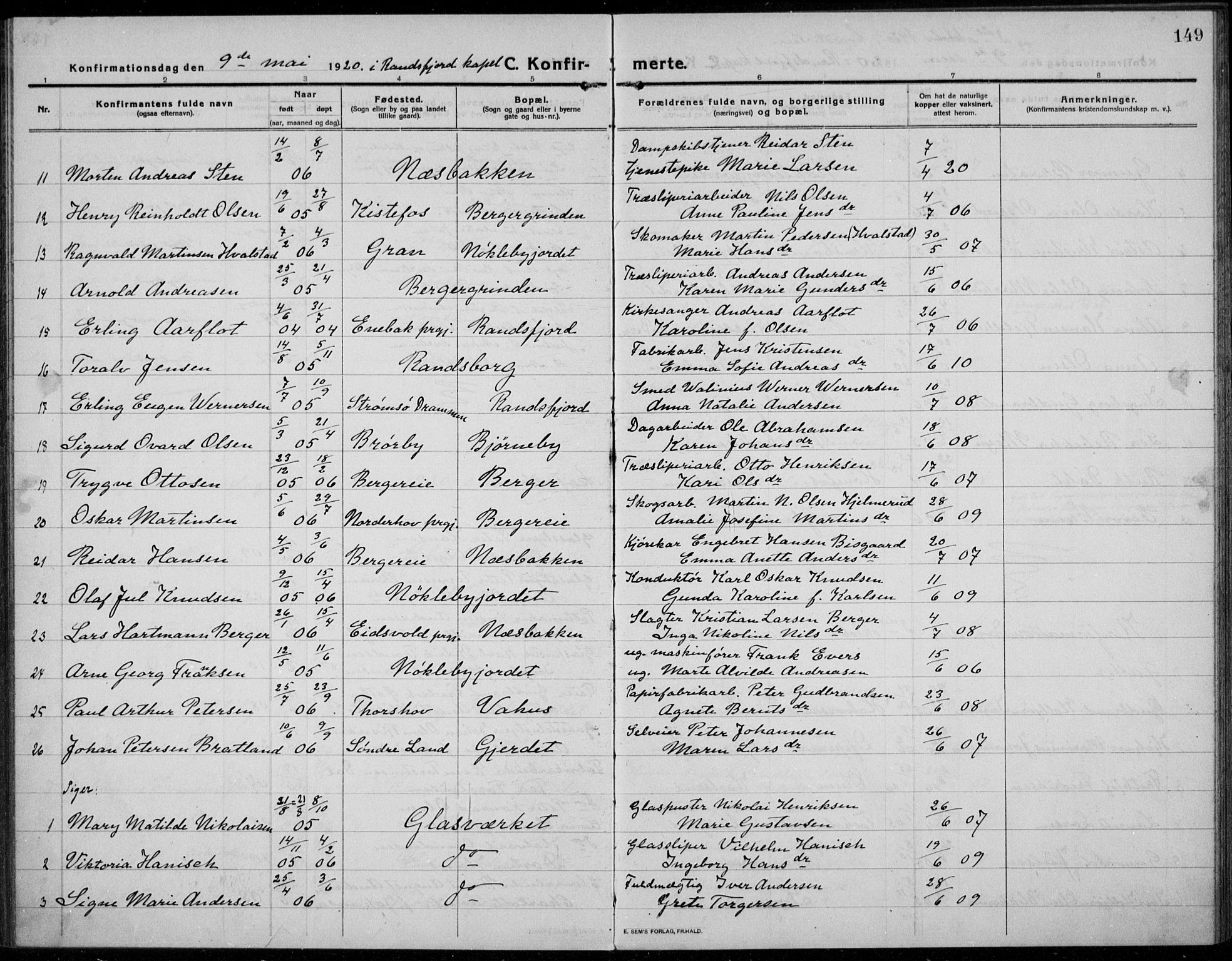 Jevnaker prestekontor, AV/SAH-PREST-116/H/Ha/Haa/L0012: Parish register (official) no. 12, 1914-1924, p. 149