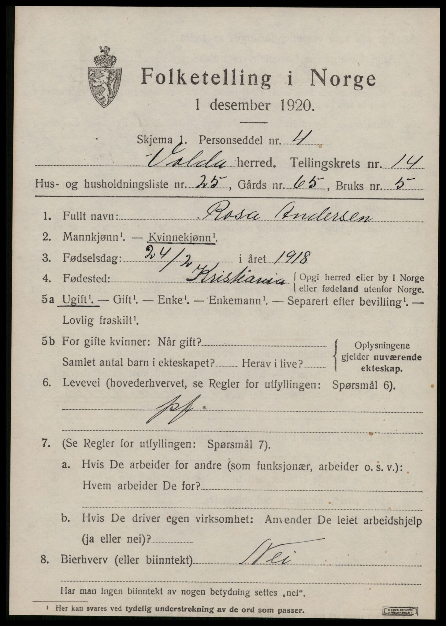 SAT, 1920 census for Volda, 1920, p. 8970