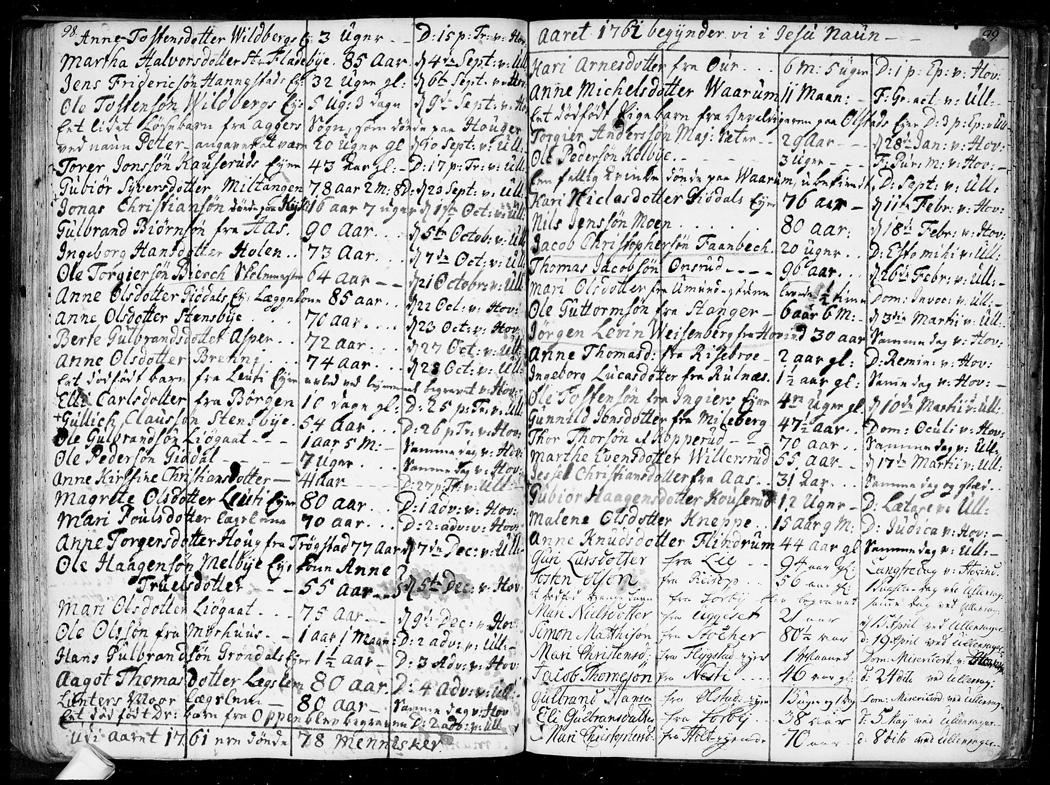 Ullensaker prestekontor Kirkebøker, SAO/A-10236a/F/Fa/L0010: Parish register (official) no. I 10, 1733-1776, p. 98-99